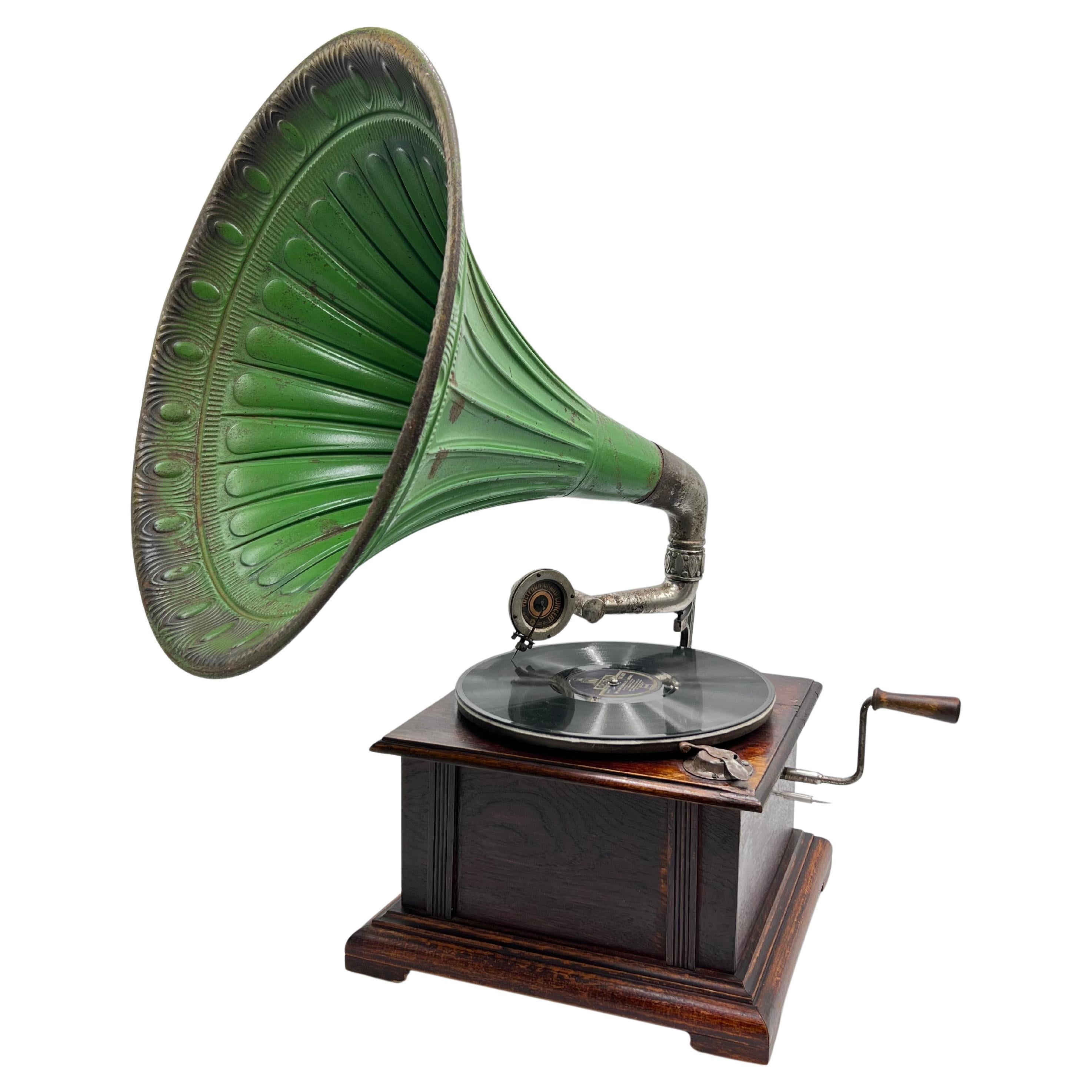 c1910s Horn Gramophone - Phonograph with Polyphon Concert Soundbox, Oak case