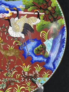 c.1915-1935 Chinese Cloisonné Charger 13.4 in - Cranes, Deer & Pine