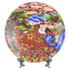 c.1915-1935 Chinese Cloisonné Charger 13.4 in - Cranes, Deer & Pine