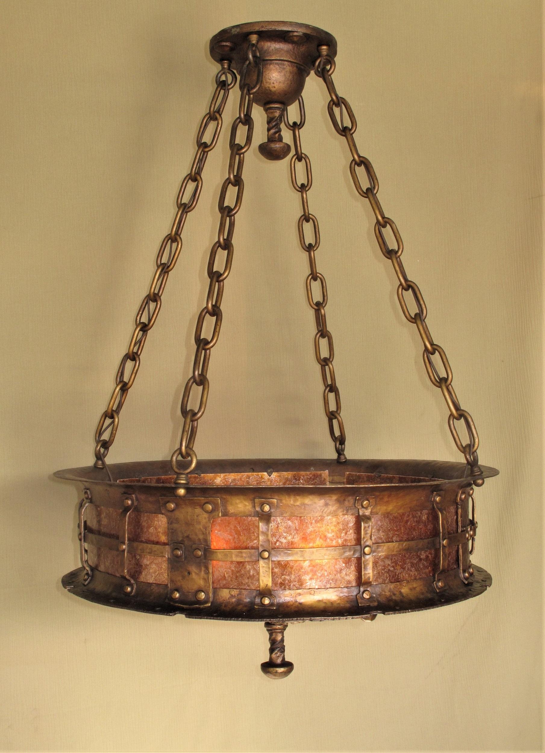 c.1916 Massive Craftsman Fixture all Hand Wrought Original Finish Two Available  For Sale 3