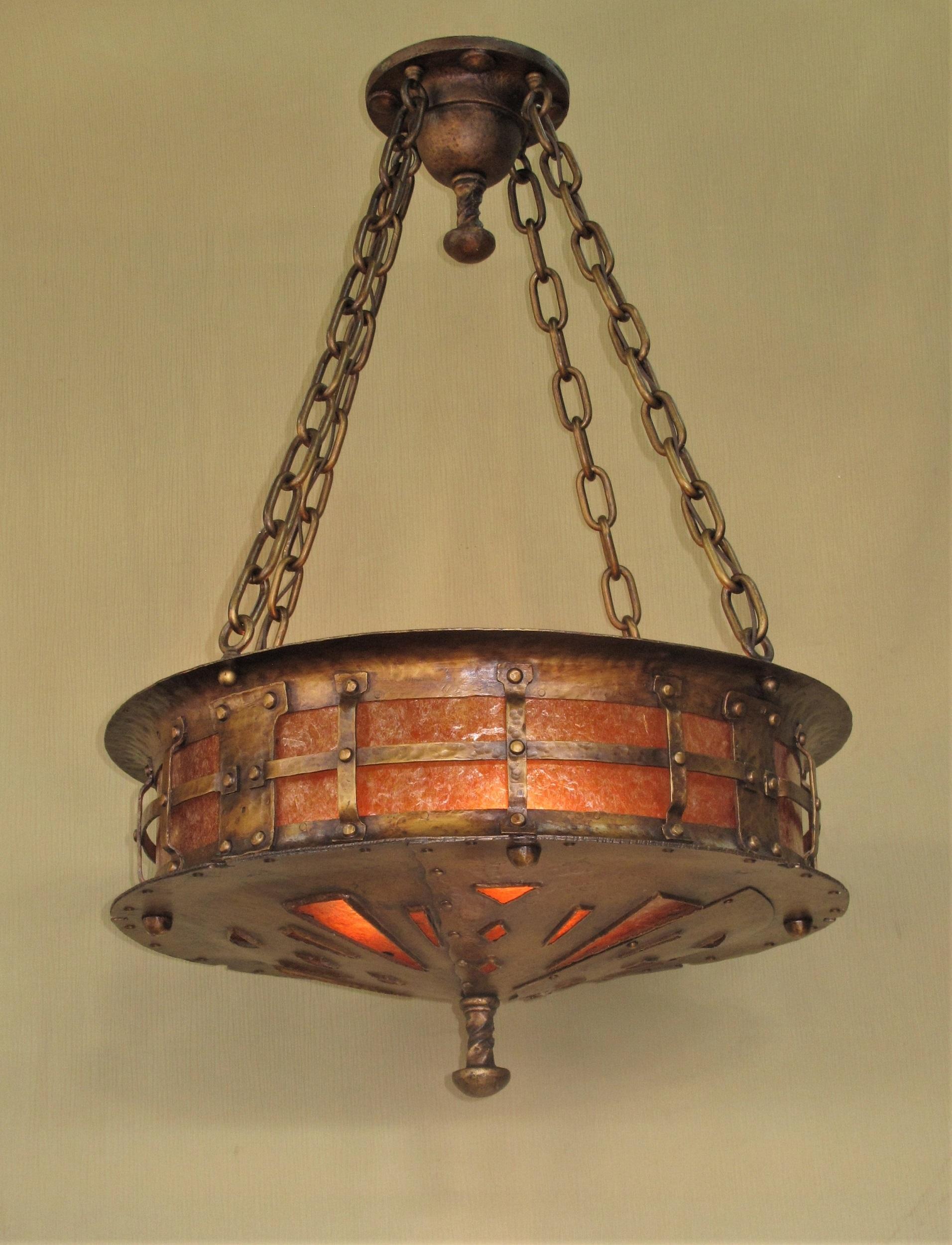c.1916 Massive Craftsman Fixture all Hand Wrought Original Finish Two Available  For Sale 4