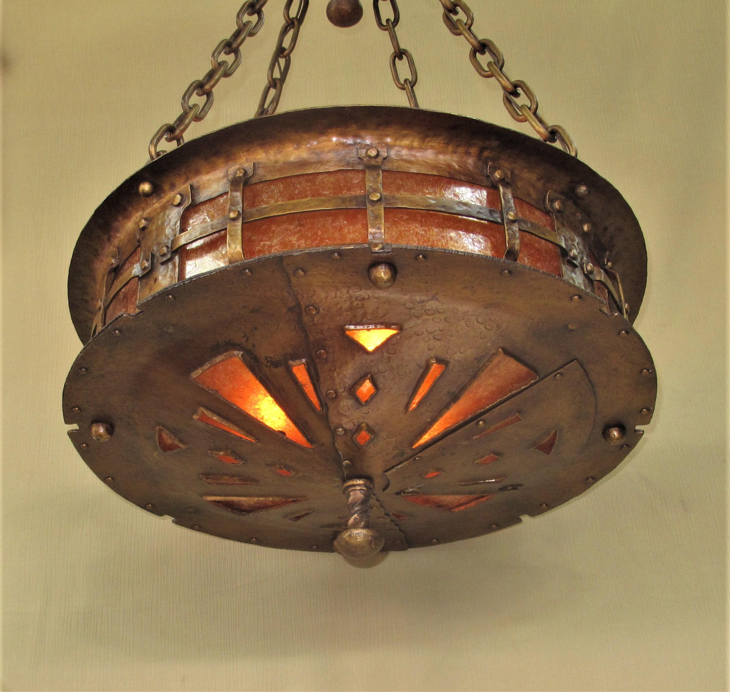 c.1916 Massive Craftsman Fixture all Hand Wrought Original Finish Two Available  For Sale 5