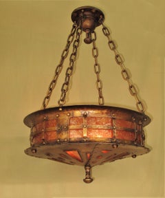 Massive Craftsman-Leuchte aus dem Jahr 1916, alle handgeschmiedete Original-Finish, zwei verfügbar