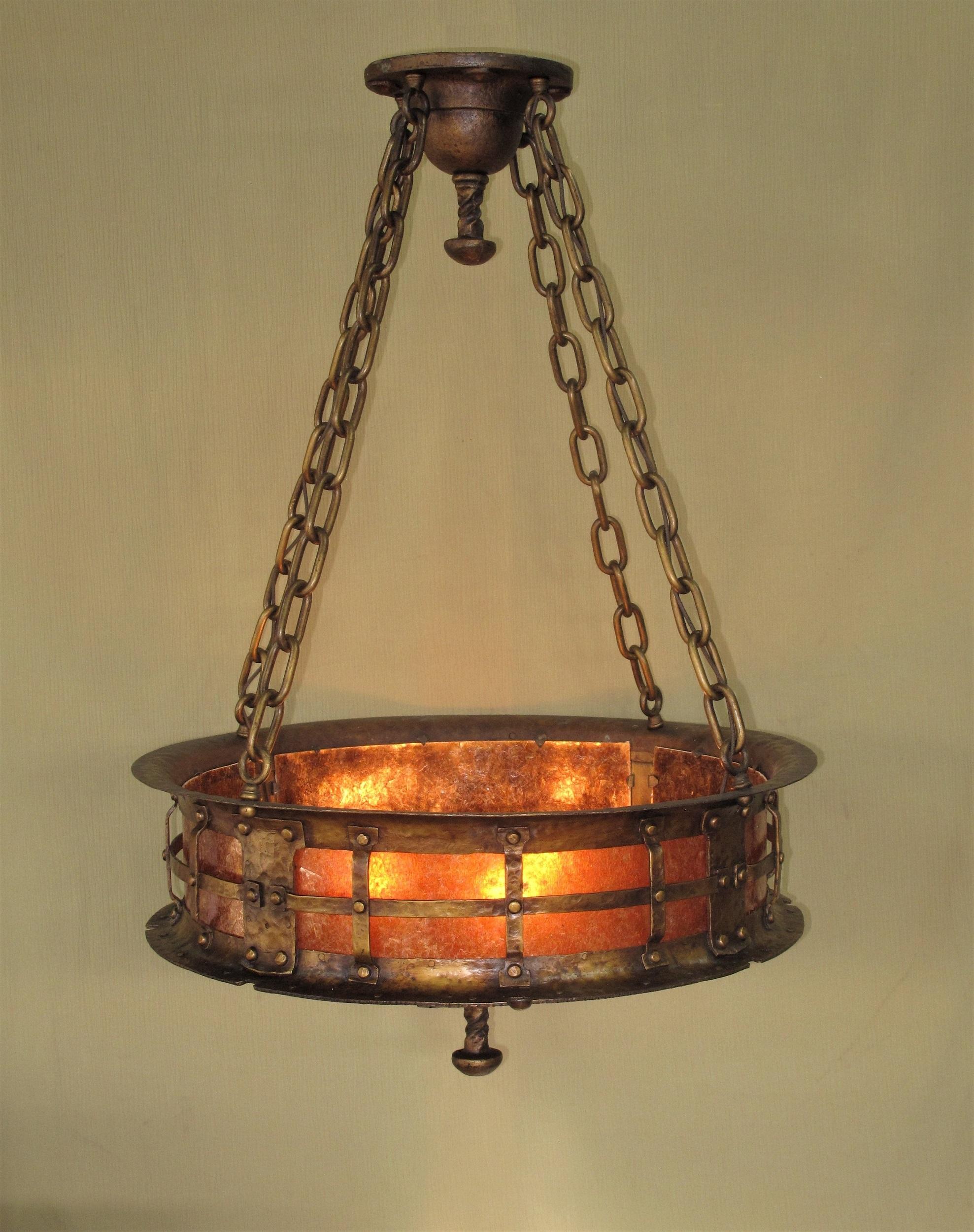 American Craftsman c.1916 Massive Craftsman Fixture all Hand Wrought Original Finish Two Available  For Sale