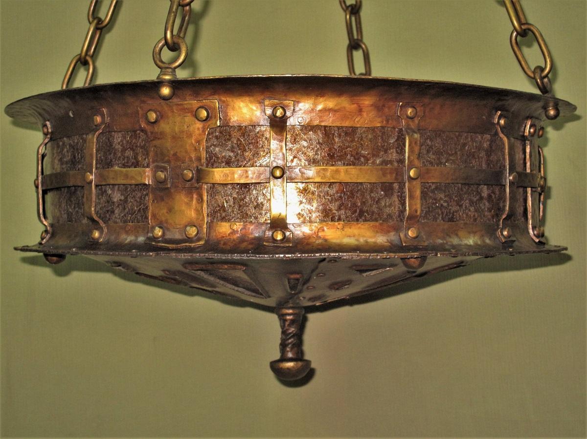 c.1916 Massive Craftsman Fixture all Hand Wrought Original Finish Two Available  In Good Condition For Sale In Prescott, US