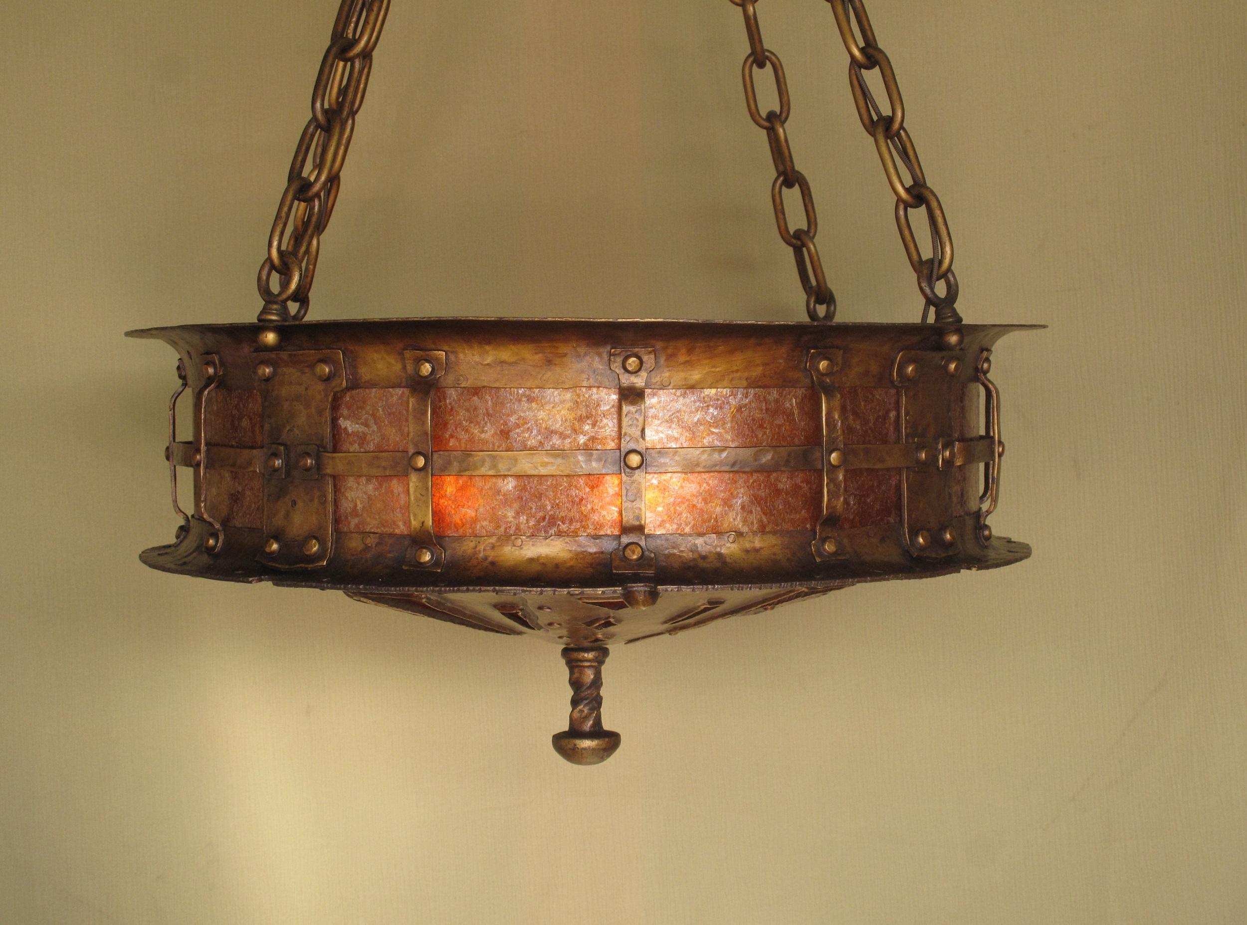 Metal c.1916 Massive Craftsman Fixture all Hand Wrought Original Finish Two Available  For Sale