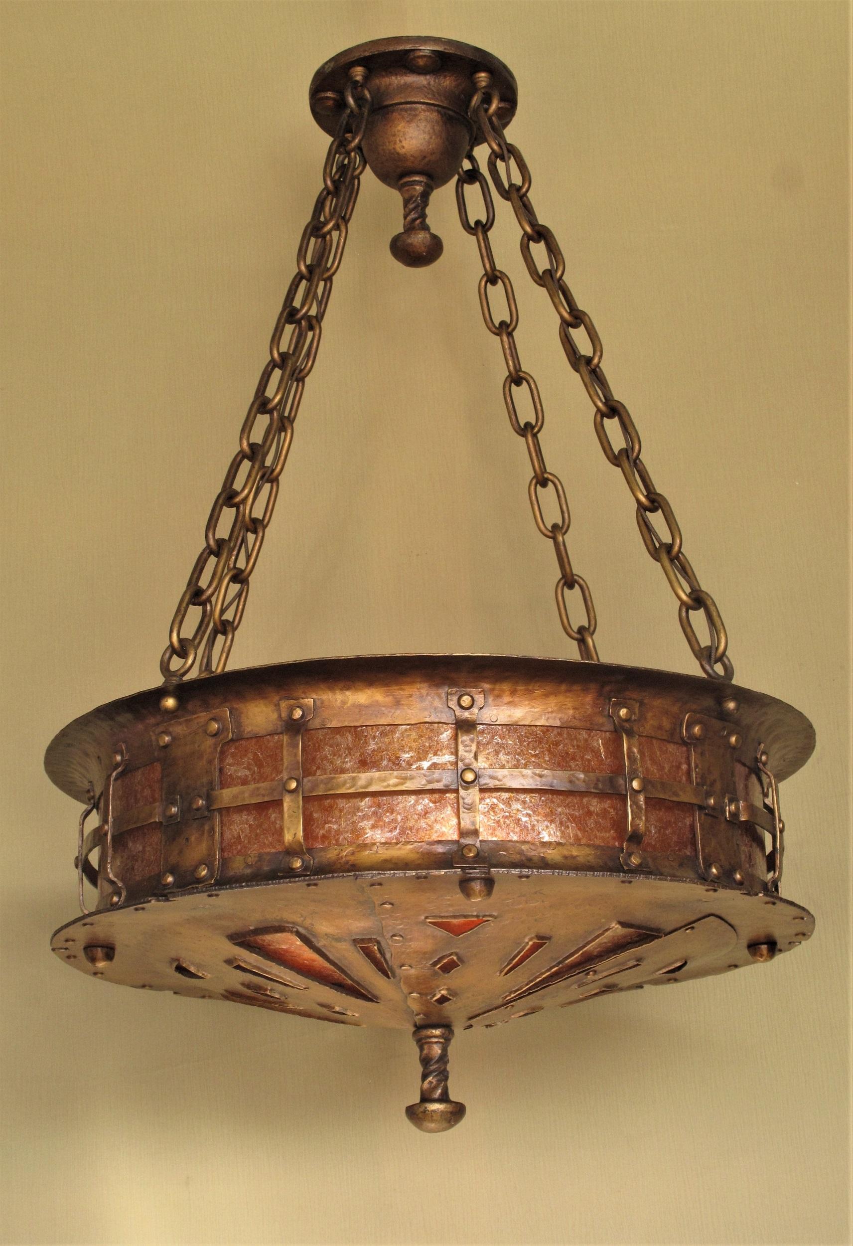 c.1916 Massive Craftsman Fixture all Hand Wrought Original Finish Two Available  For Sale 1