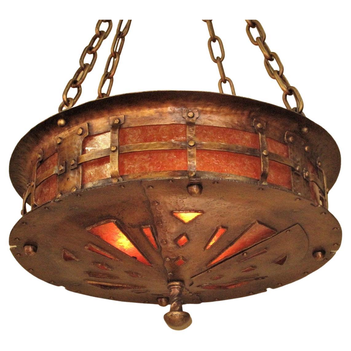 c.1916 Massive Craftsman Fixture all Hand Wrought Original Finish Two Available  For Sale