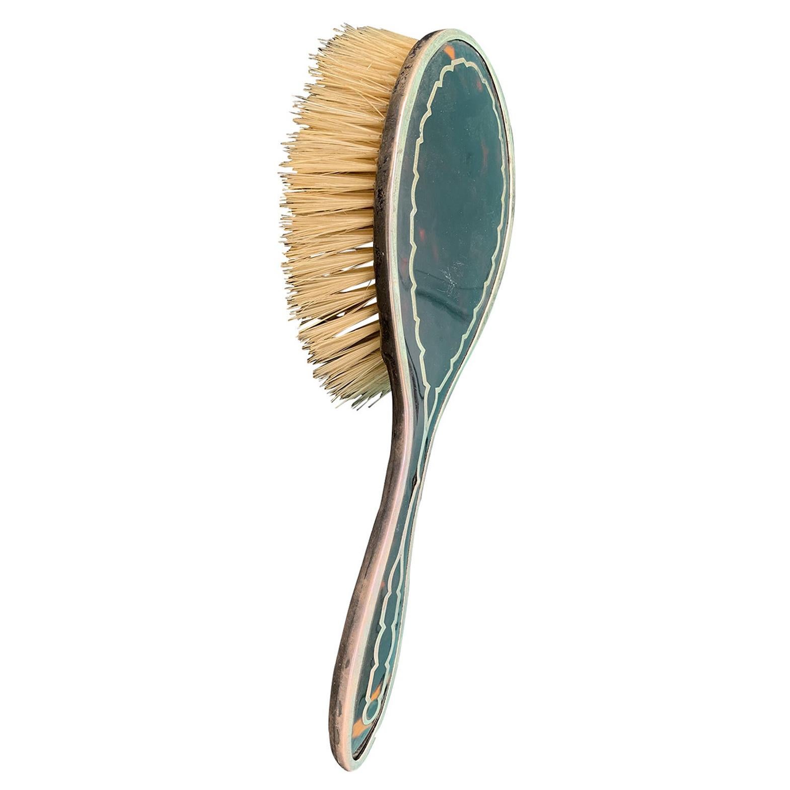 English Tortoise Shell and Sterling Silver Hair Brush by Deakin & Francis For Sale