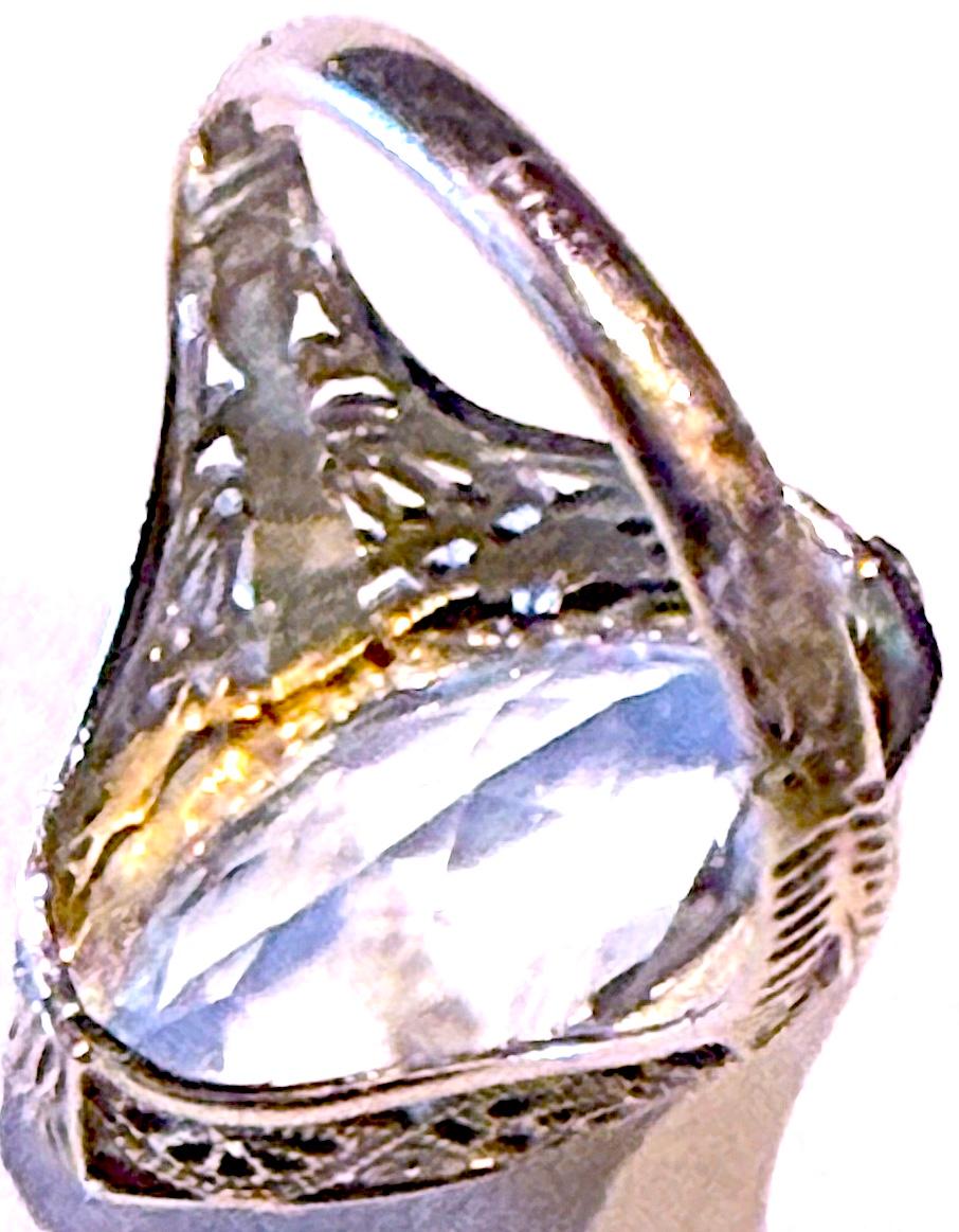 C1920 déco en or blanc 18 carats  Bague Filligris avec une coupe ovale  Aigue-marine de 3 carats en vente 4