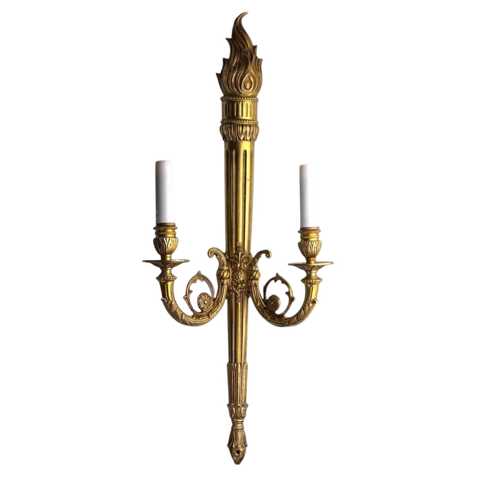 c.1920-1960 French Louis XVI Revival Gilt Bronze Two-Light Wall Sconce - 23.6in