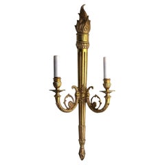c.1920-1960 French Louis XVI Revival Gilt Bronze Two-Light Wall Sconce - 23.6in