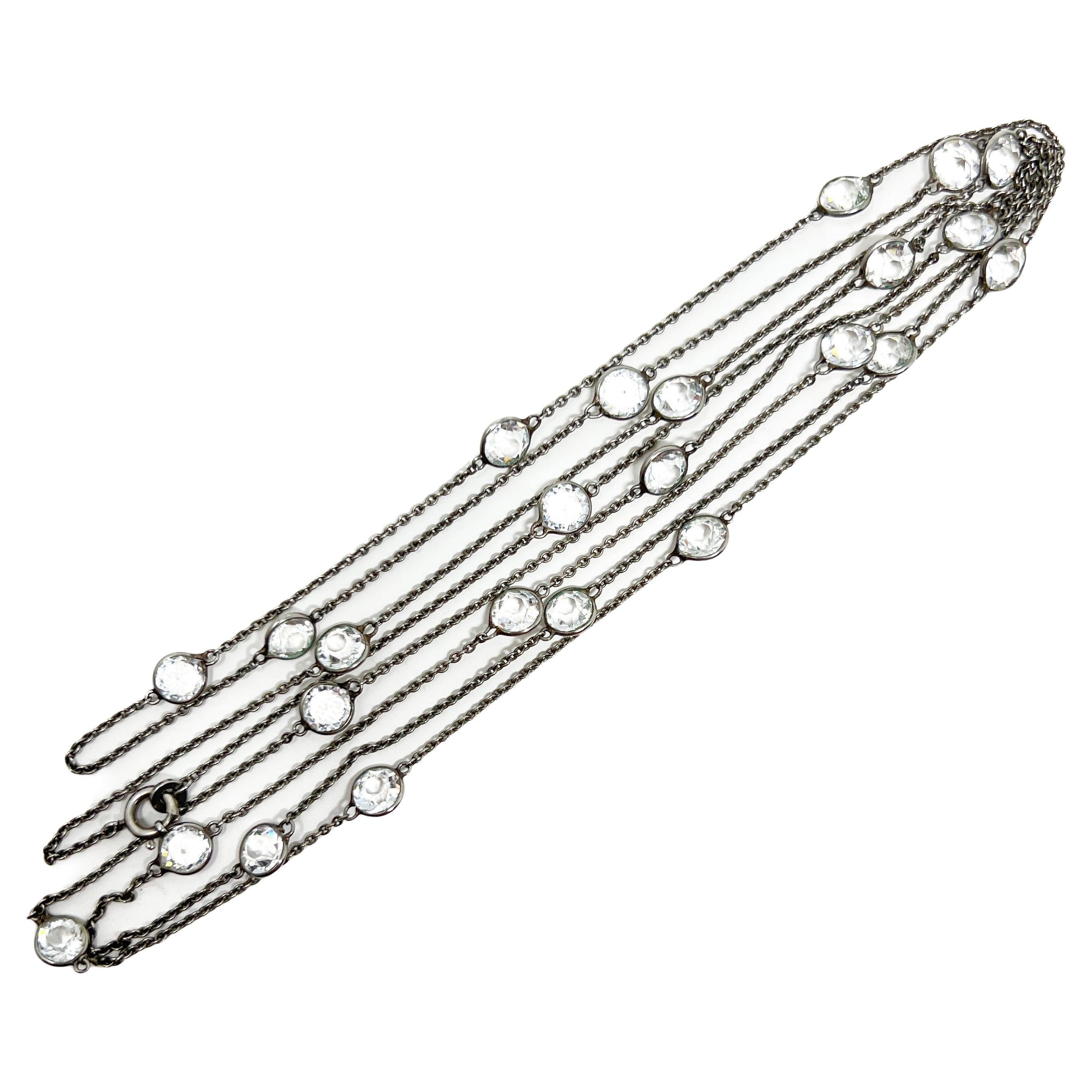 c.1920 Catena da guardia d'epoca in cristallo e platino Art Deco in vendita