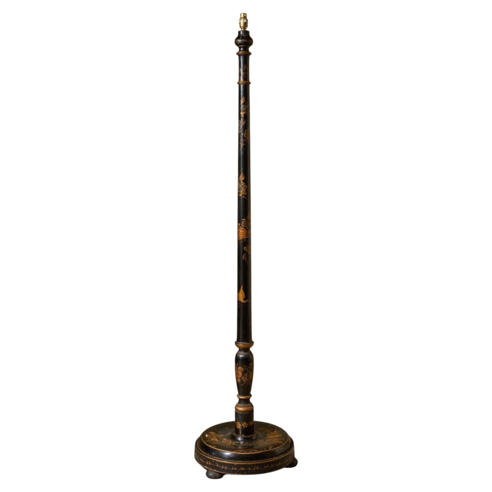 Lampada da terra in stile chinoiserie laccata nera, 1920 circa in vendita
