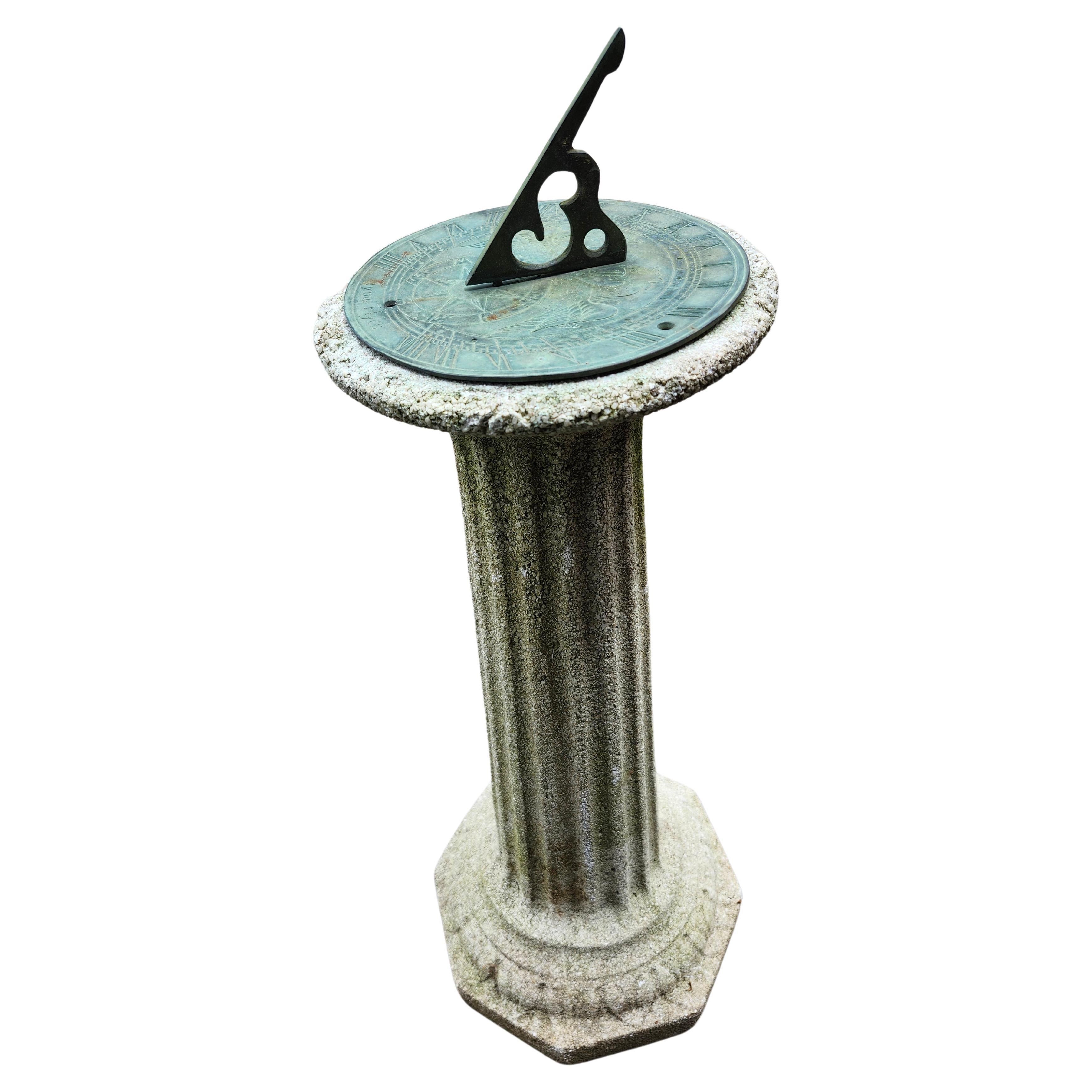 Early 20th Century C1920 Cast Stone Base with Bronze Verdigras Sundial