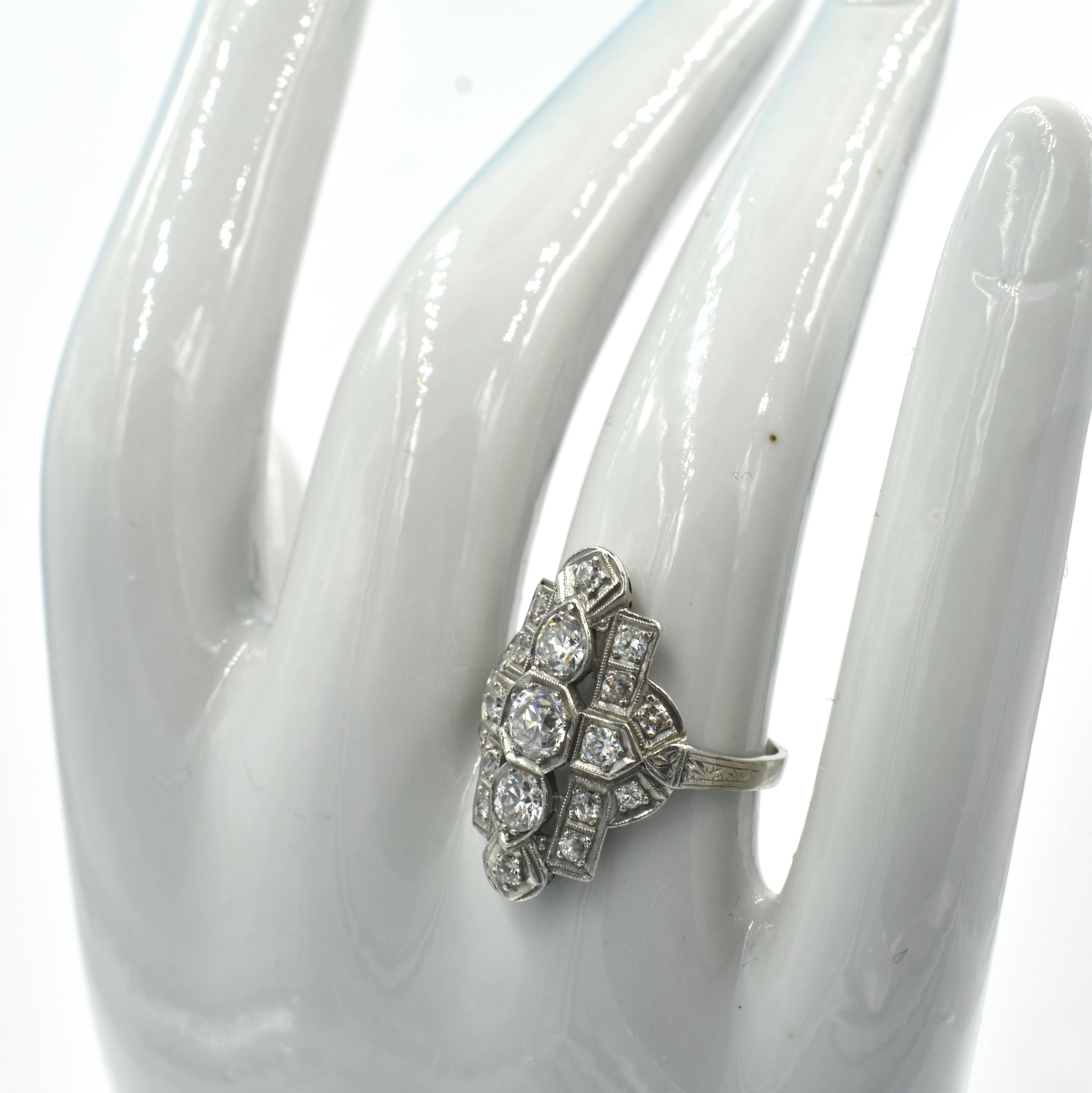 Antique Cushion Cut Diamond and Platinum Art Deco Ring, circa 1920 For Sale