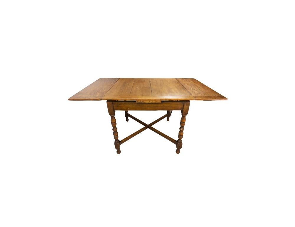 Regency C.1920, English Tiger Oak Draw Leaf Pub Table