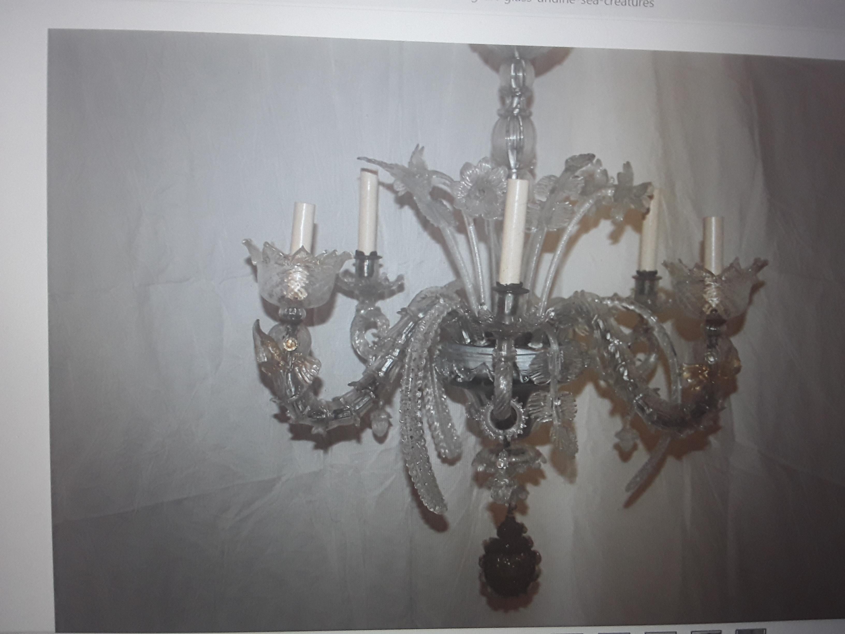 c1920 Italian Art Deco Murano Chandelier Featuring Art Glass Fish/ Dolphins For Sale 9