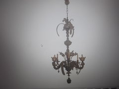 c1920 Italian Art Deco Murano Chandelier Featuring Art Glass Fish/ Dolphins