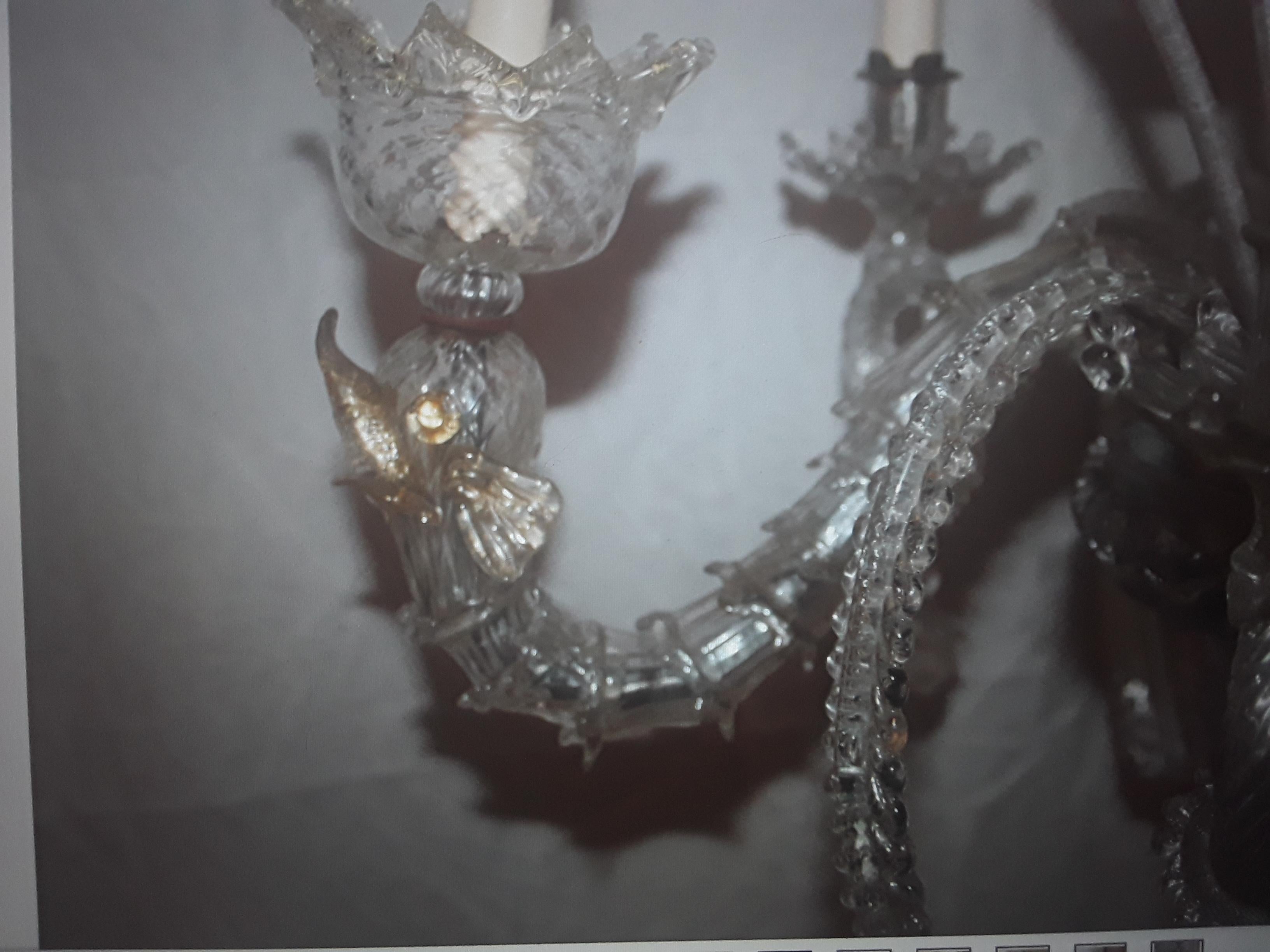 Art déco c1920 Lustre italien Art Deco Murano avec poissons/dauphins en verre d'art en vente