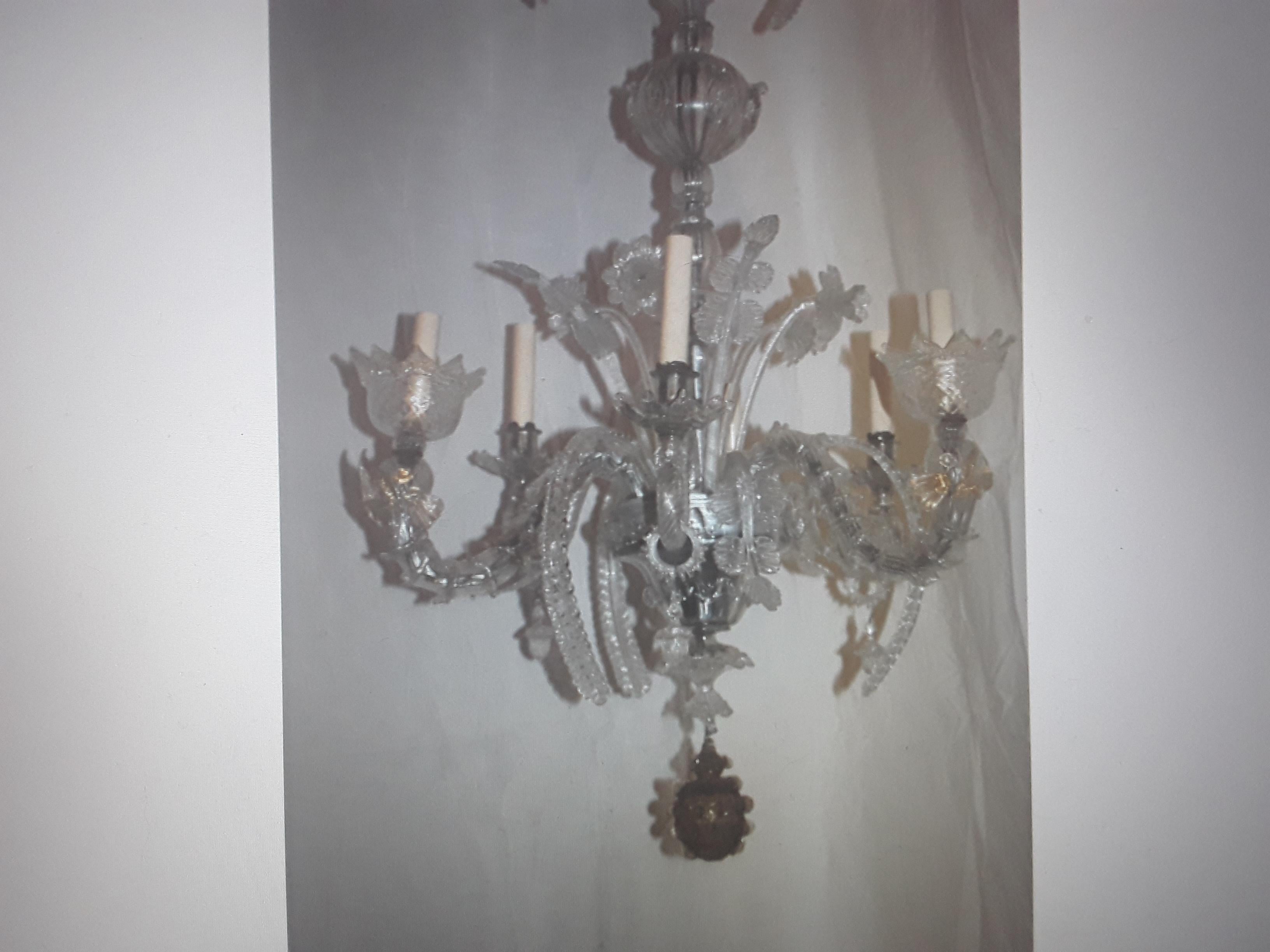 Début du 20ème siècle c1920 Lustre italien Art Deco Murano avec poissons/dauphins en verre d'art en vente