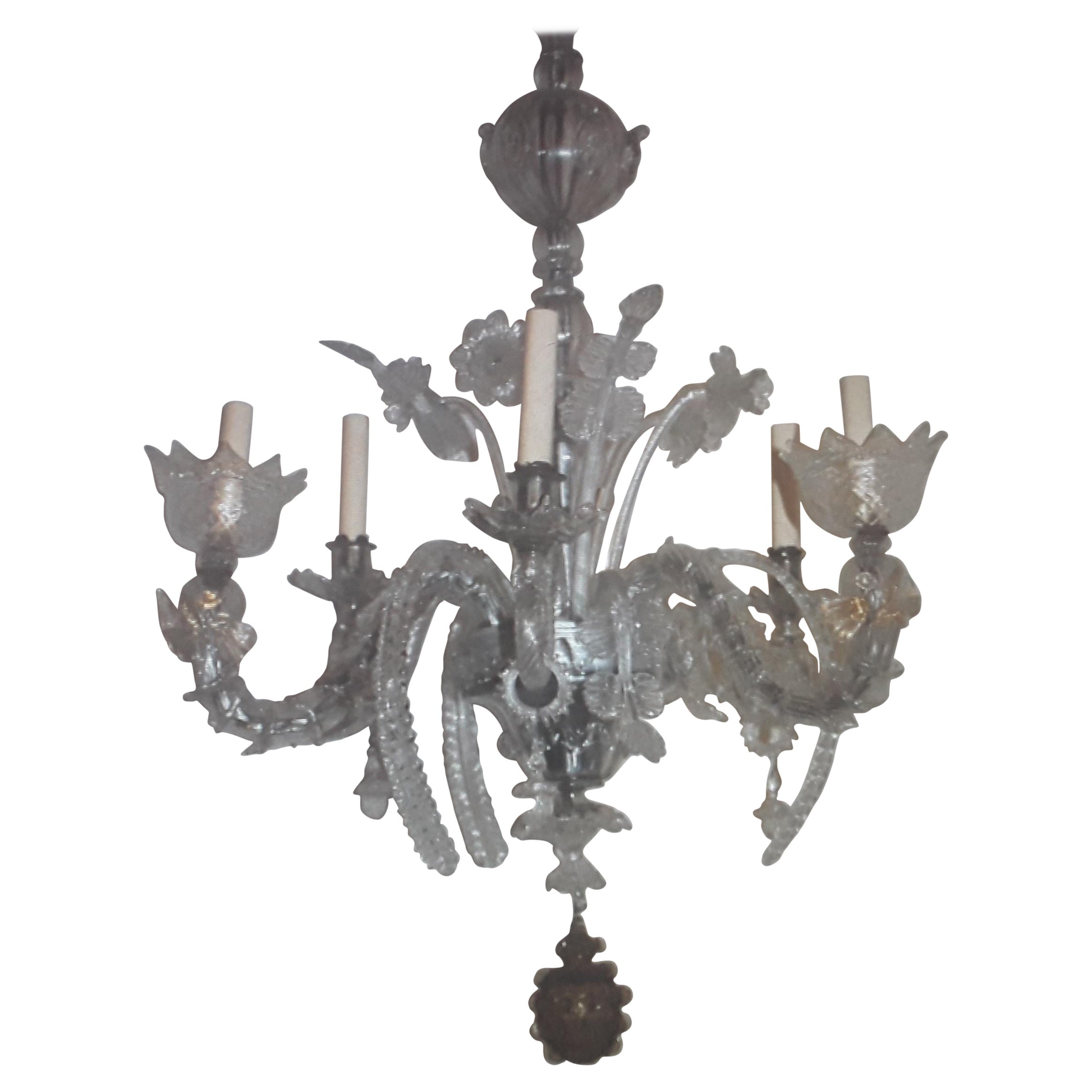 c1920 Italian Art Deco Murano Chandelier Featuring Art Glass Fish/ Dolphins For Sale