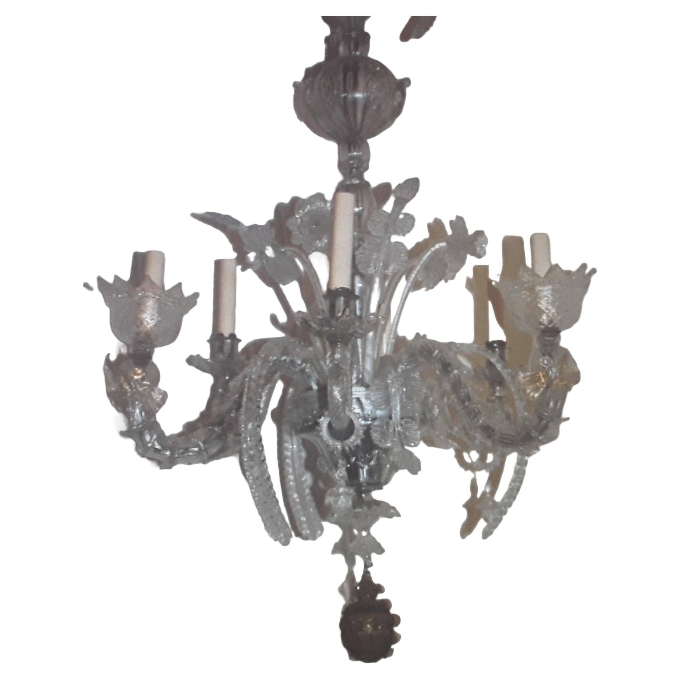 c1920 Italian Art Deco Murano Chandelier Featuring Art Glass Fish/ Dolphins For Sale