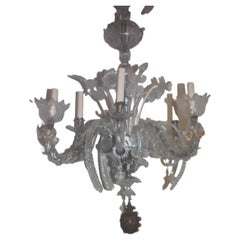 c1920 Italian Art Deco Murano Chandelier Featuring Art Glass Fish/ Dolphins