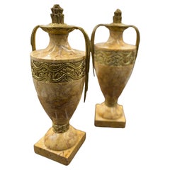 C1920 Pair of French Marble Bronze Urns
