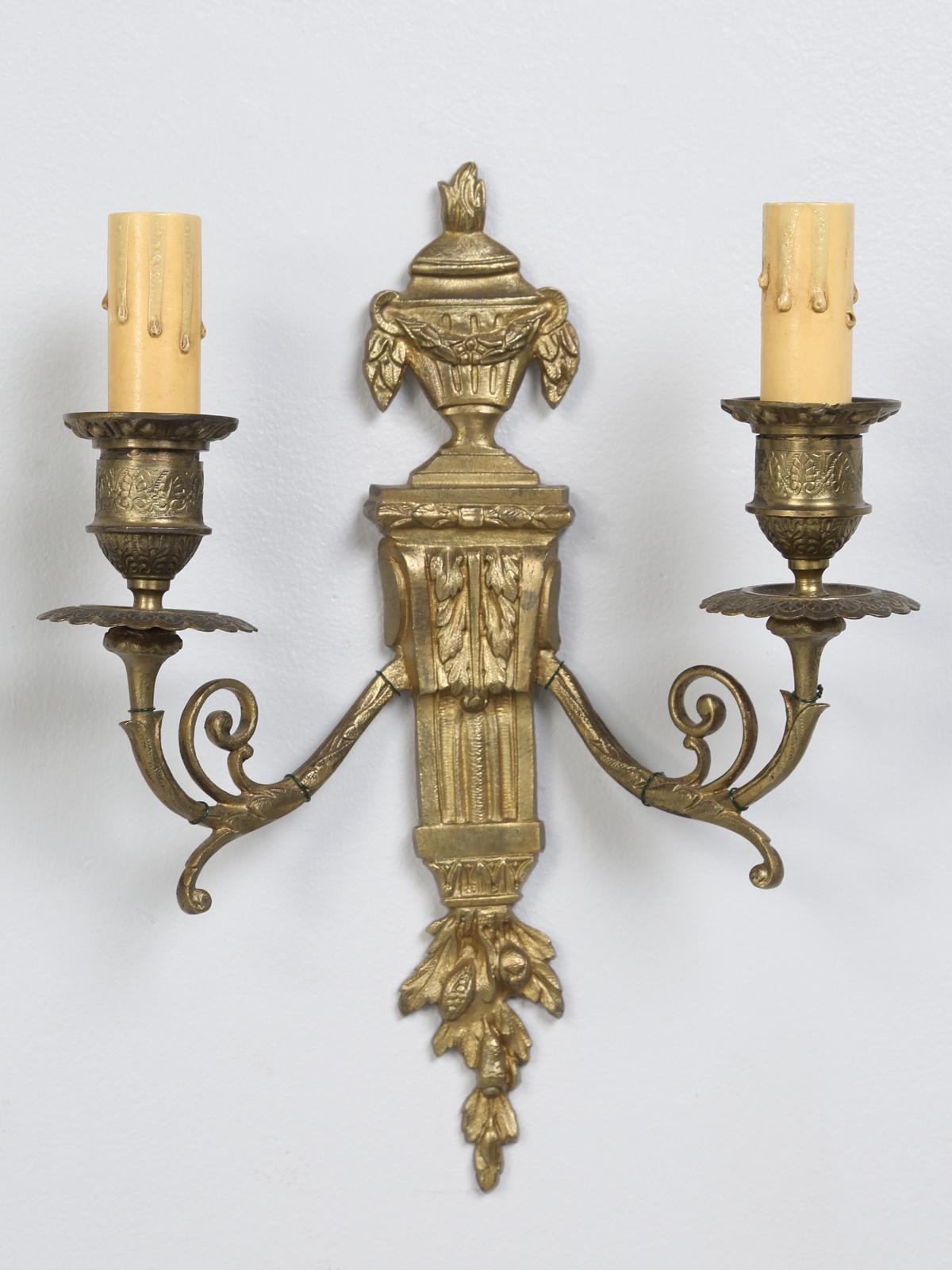 c.1920 Pair of Petite French Bronze 2-Light Sconces 8