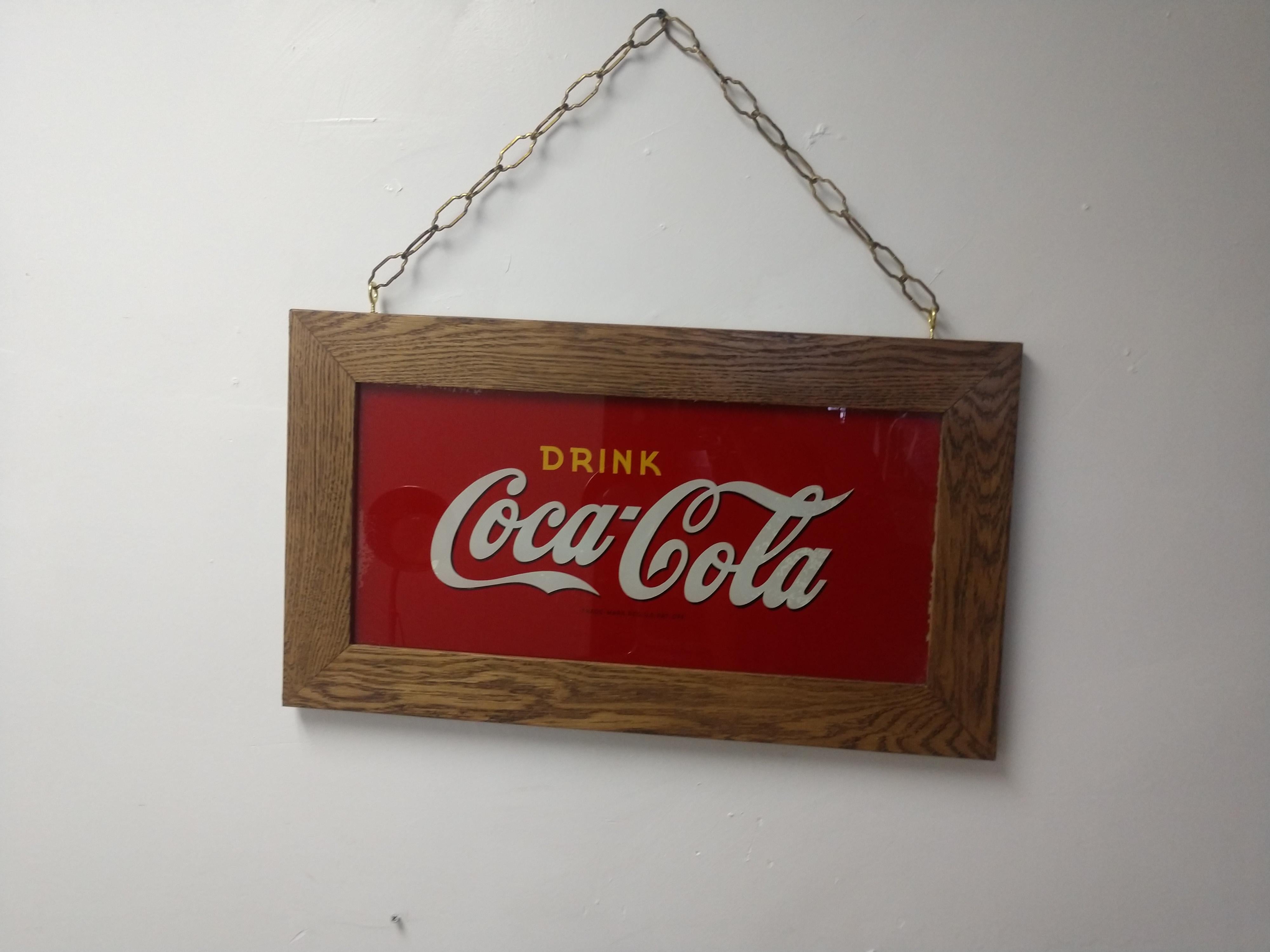 American Antique Reverse Painted Glass Drink Coca Cola Sign Ice Cream Parlour circa 1920 For Sale