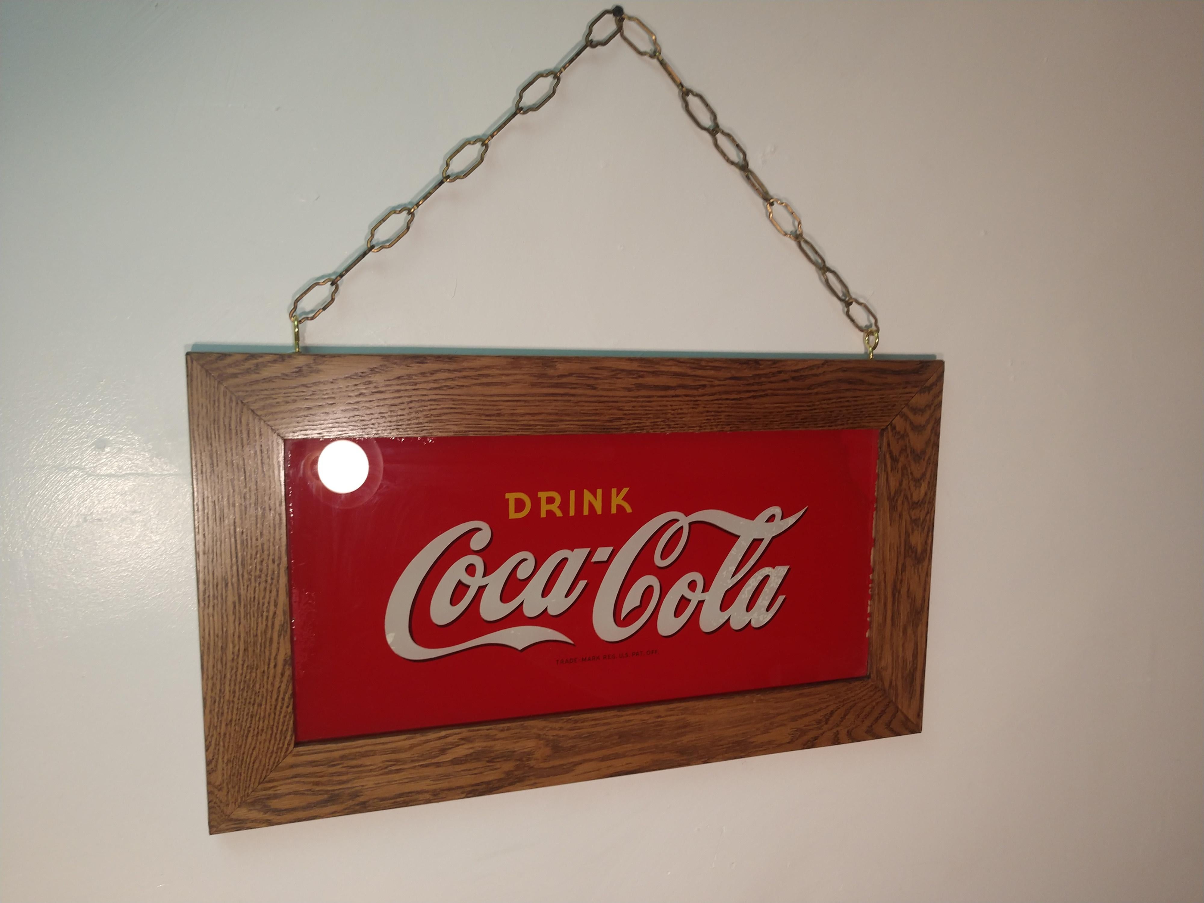 Antike Reverse Painted Glass Drink Coca Cola Sign Ice Cream Parlour circa 1920 im Angebot 1