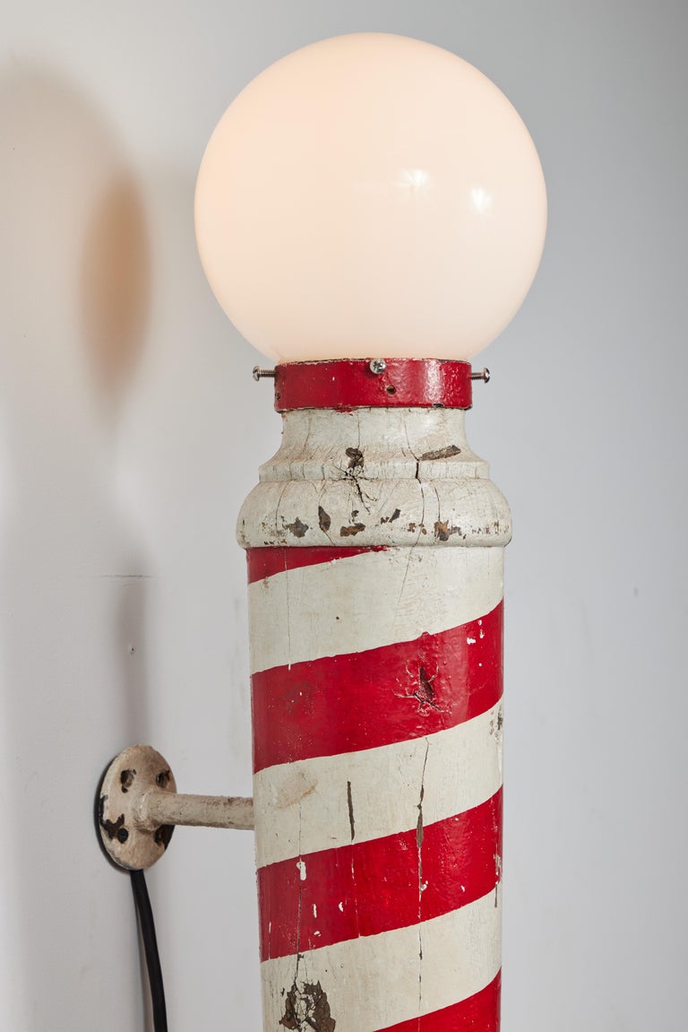 Wood Carved Red and White American Folk Art Barber Pole Trade Sign Sconce, C1920 For Sale 4
