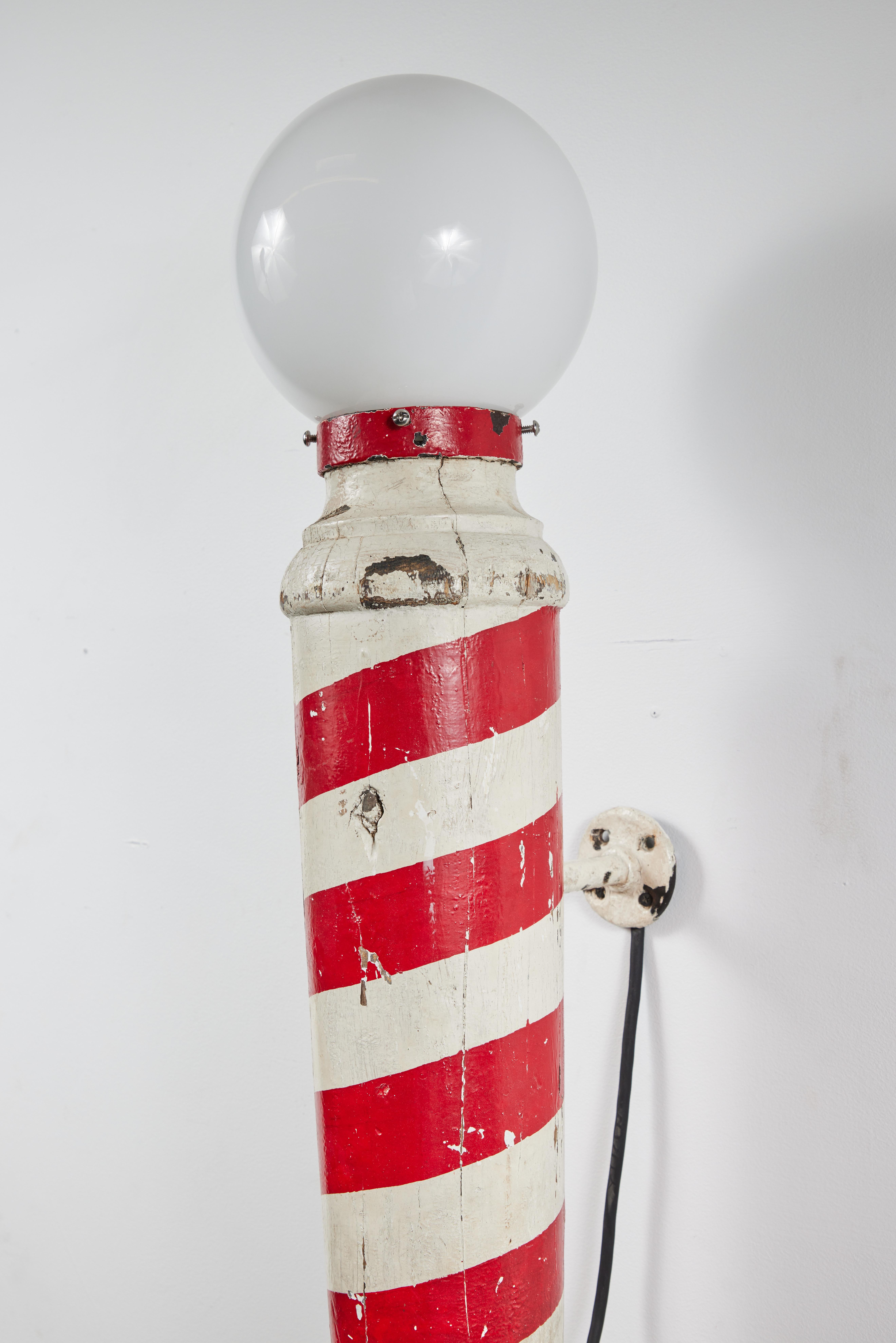 Wood Carved Red and White American Folk Art Barber Pole Trade Sign Sconce, C1920 For Sale 7