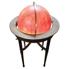 C1920 World Globe on Mahogany Stand w Reeded legs by Replogle