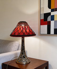 c.1920s-30s Arts & Crafts Bronze and Rattan Table Lamp