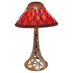 c.1920s-30s Arts & Crafts Bronze and Rattan Table Lamp