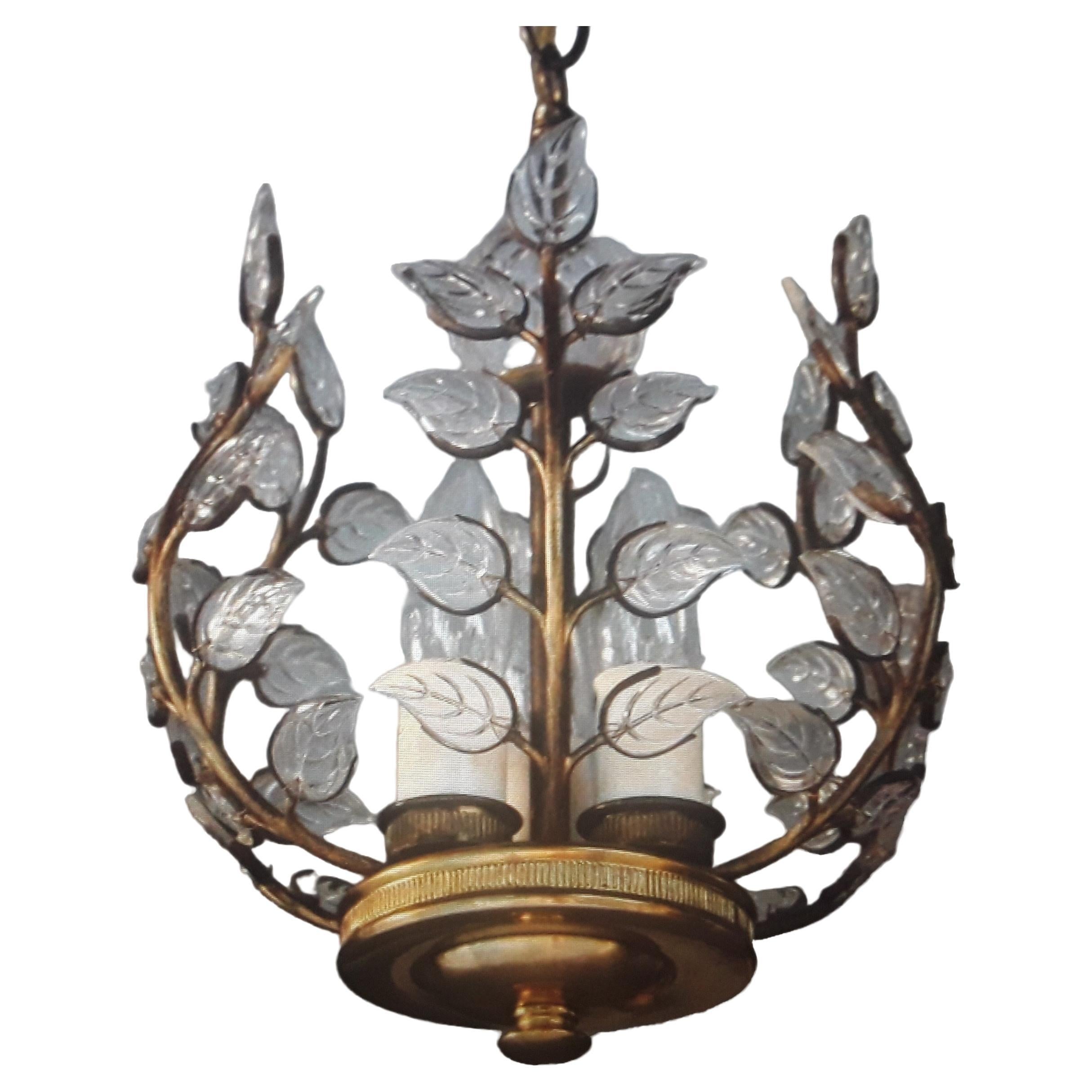 German c1920s Art Deco Maison Bagues style Crystal Floral/ Bronze Twine Chandelier For Sale