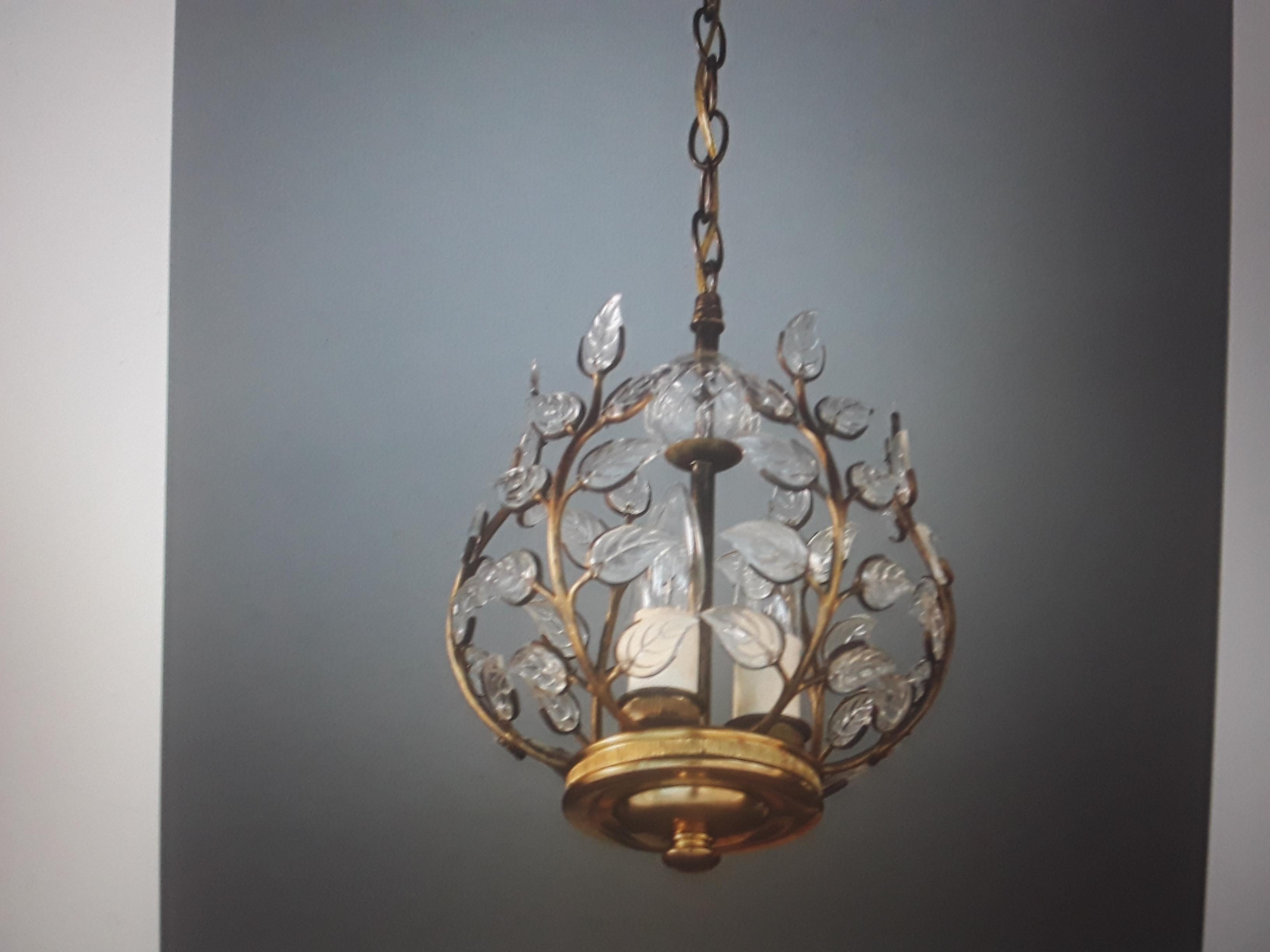 c1920s Art Deco Maison Bagues style Crystal Floral/ Bronze Twine Chandelier In Good Condition For Sale In Opa Locka, FL