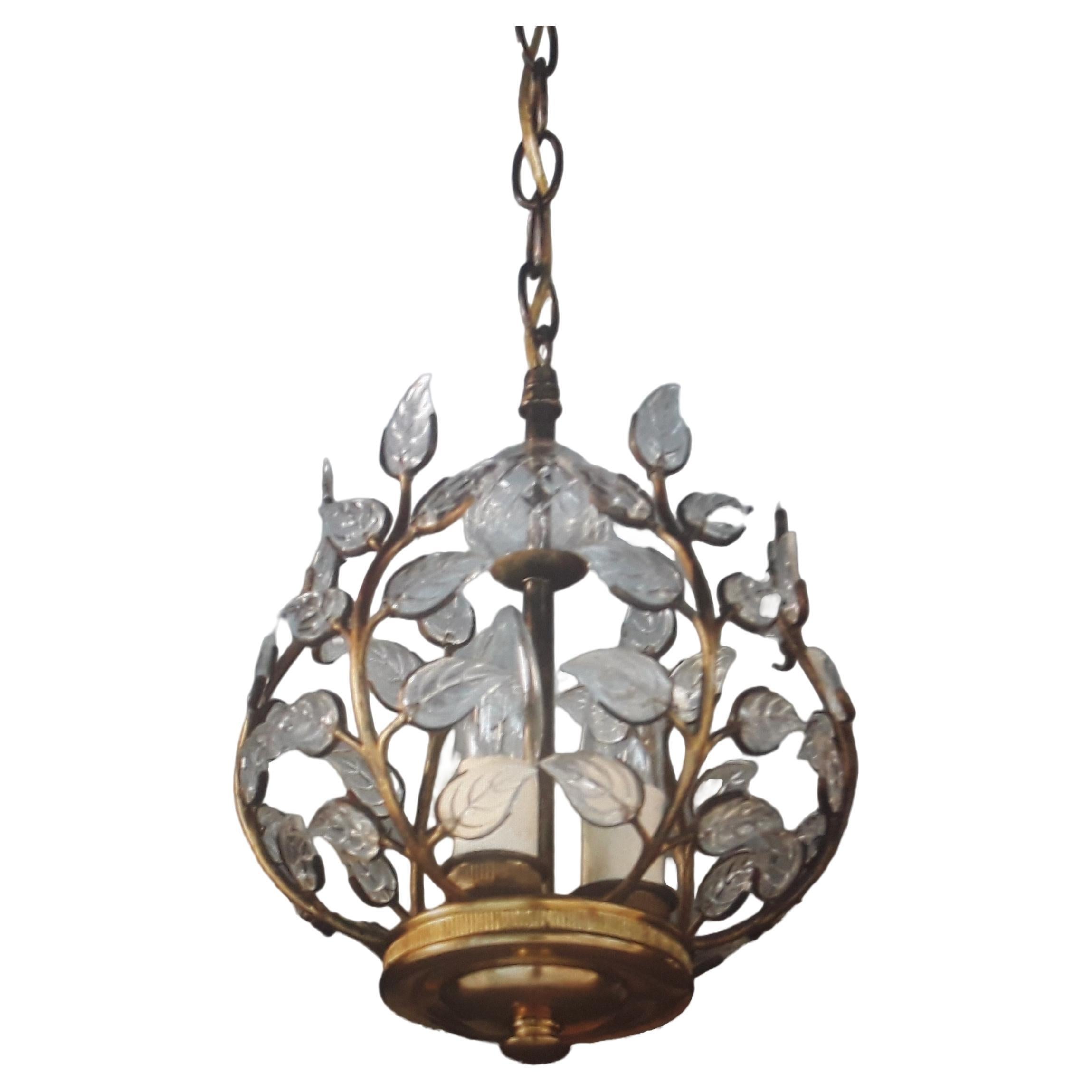 c1920s Art Deco Maison Bagues style Crystal Floral/ Bronze Twine Chandelier For Sale
