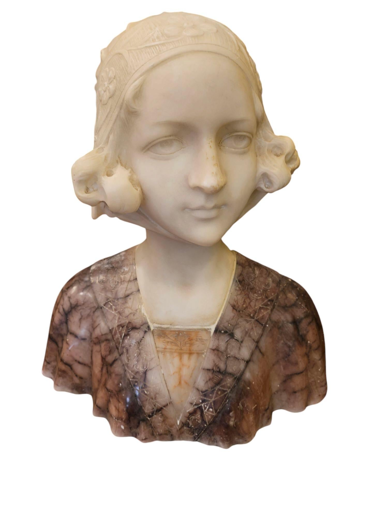 Art Nouveau C1920s Bust of a Woman, Alabaster Carving For Sale
