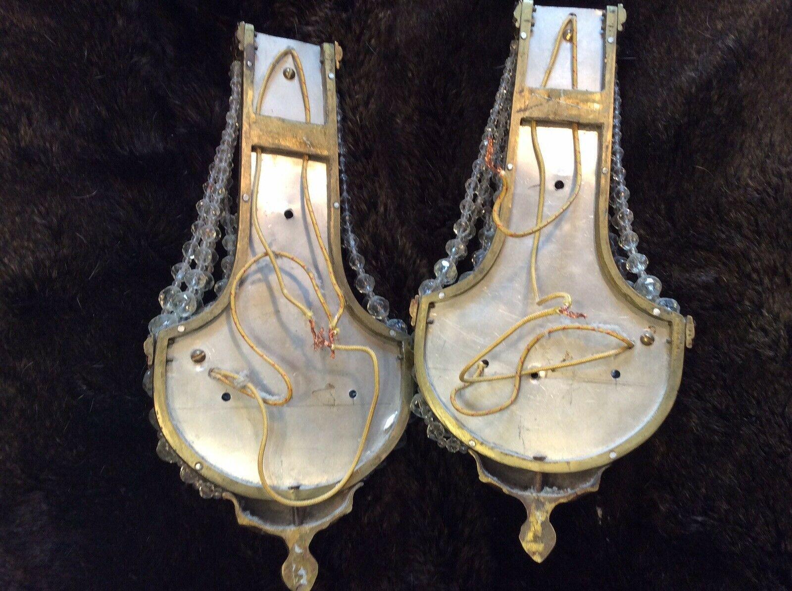 c1920's Empire style/ Regency Cascading Cut Crystal & Bronze Bag & Tent Sconces In Good Condition For Sale In Opa Locka, FL