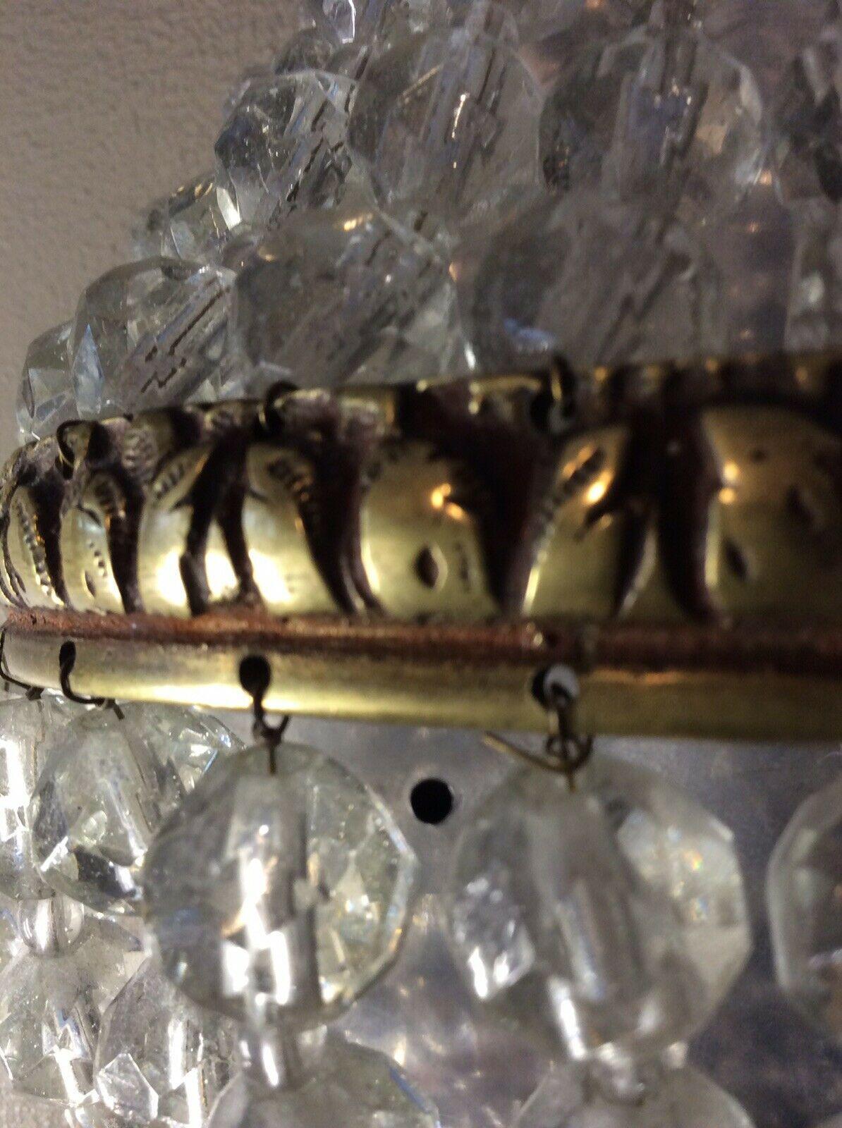 Early 20th Century c1920's Empire style/ Regency Cascading Cut Crystal & Bronze Bag & Tent Sconces For Sale
