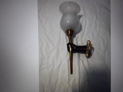 C1920s French Art Deco Gilt & Patinaded Bronze Fist Torch Opaline Shade  Sconce