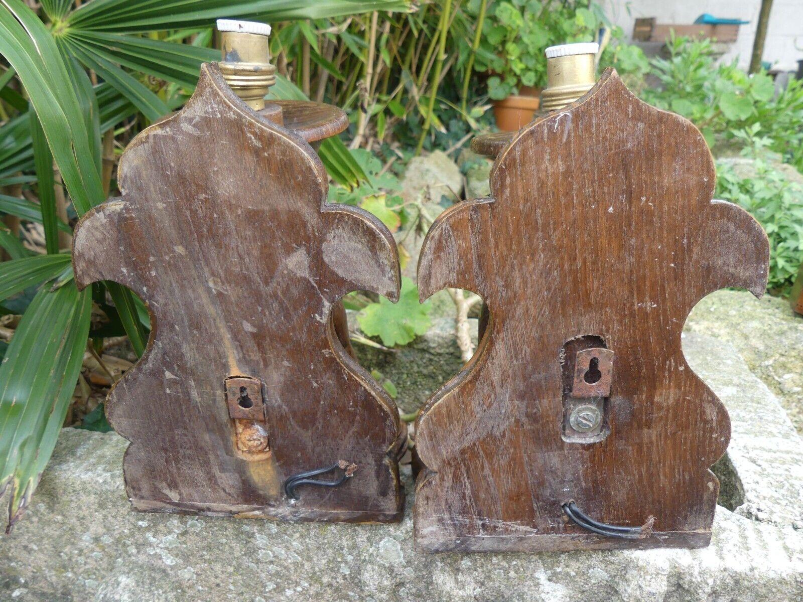 c1920's French Folk Art/ Carved Wood Figural Breton Couple Wall Sconces For Sale 2