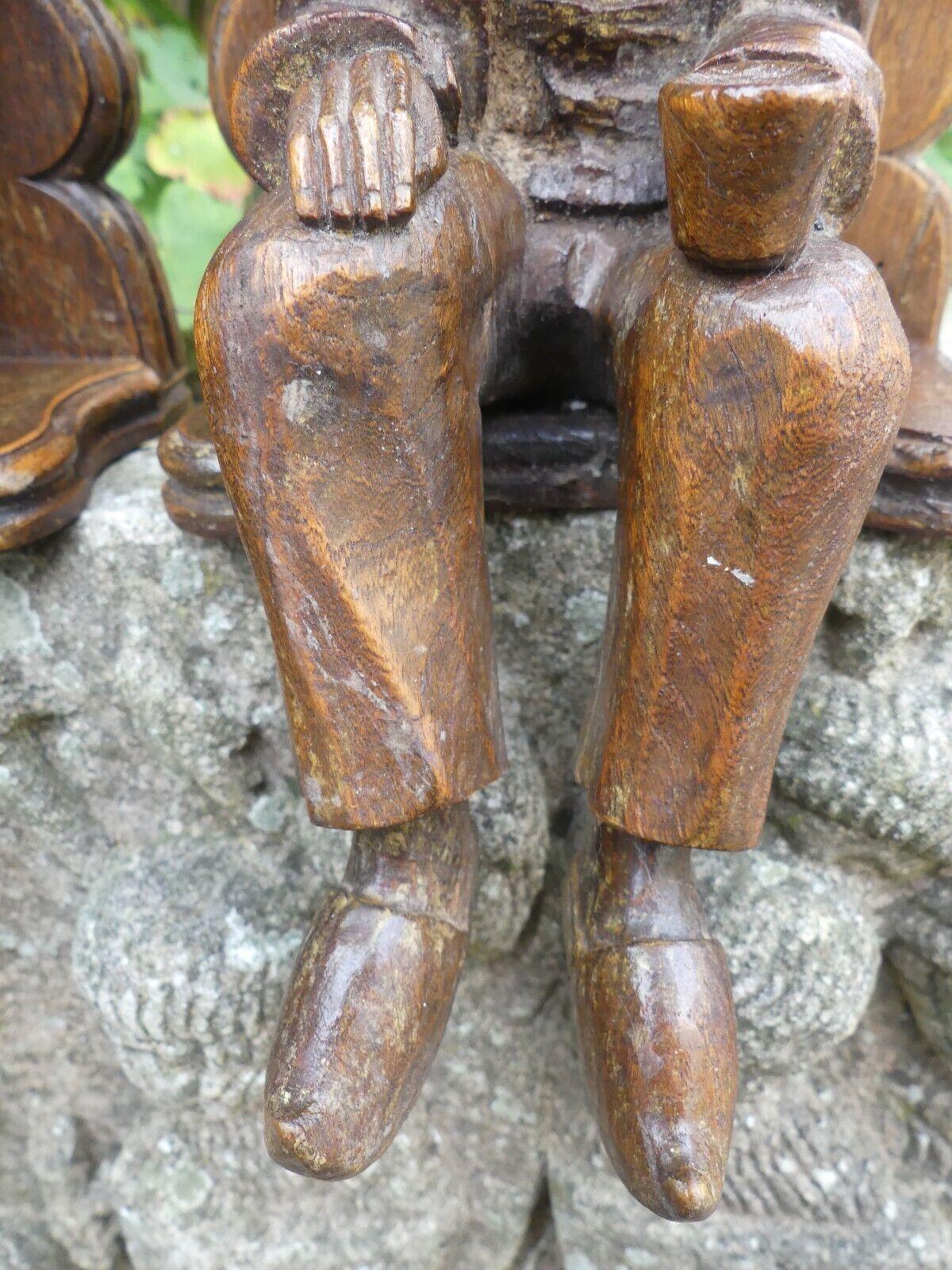 c1920's French Folk Art/ Carved Wood Figural Breton Couple Wall Sconces For Sale 4
