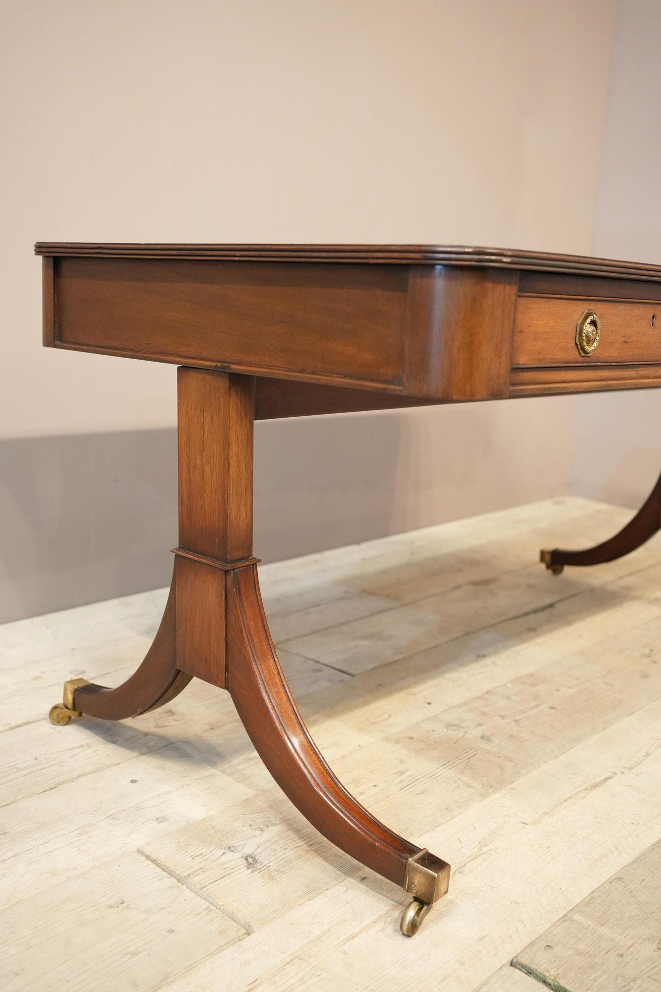 c.1920's Georgian style mahogany and tan leather desk 5