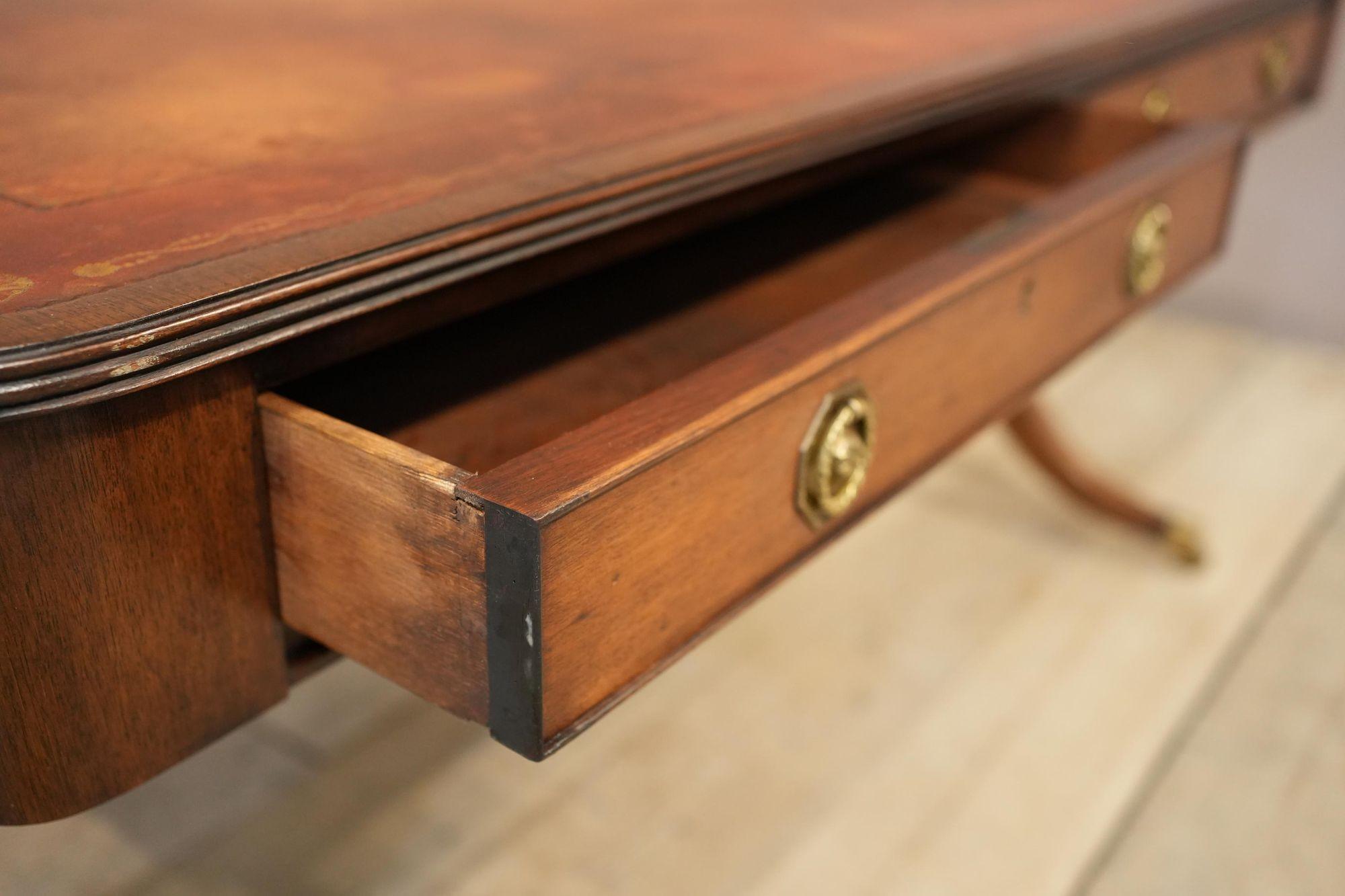c.1920's Georgian style mahogany and tan leather desk 8