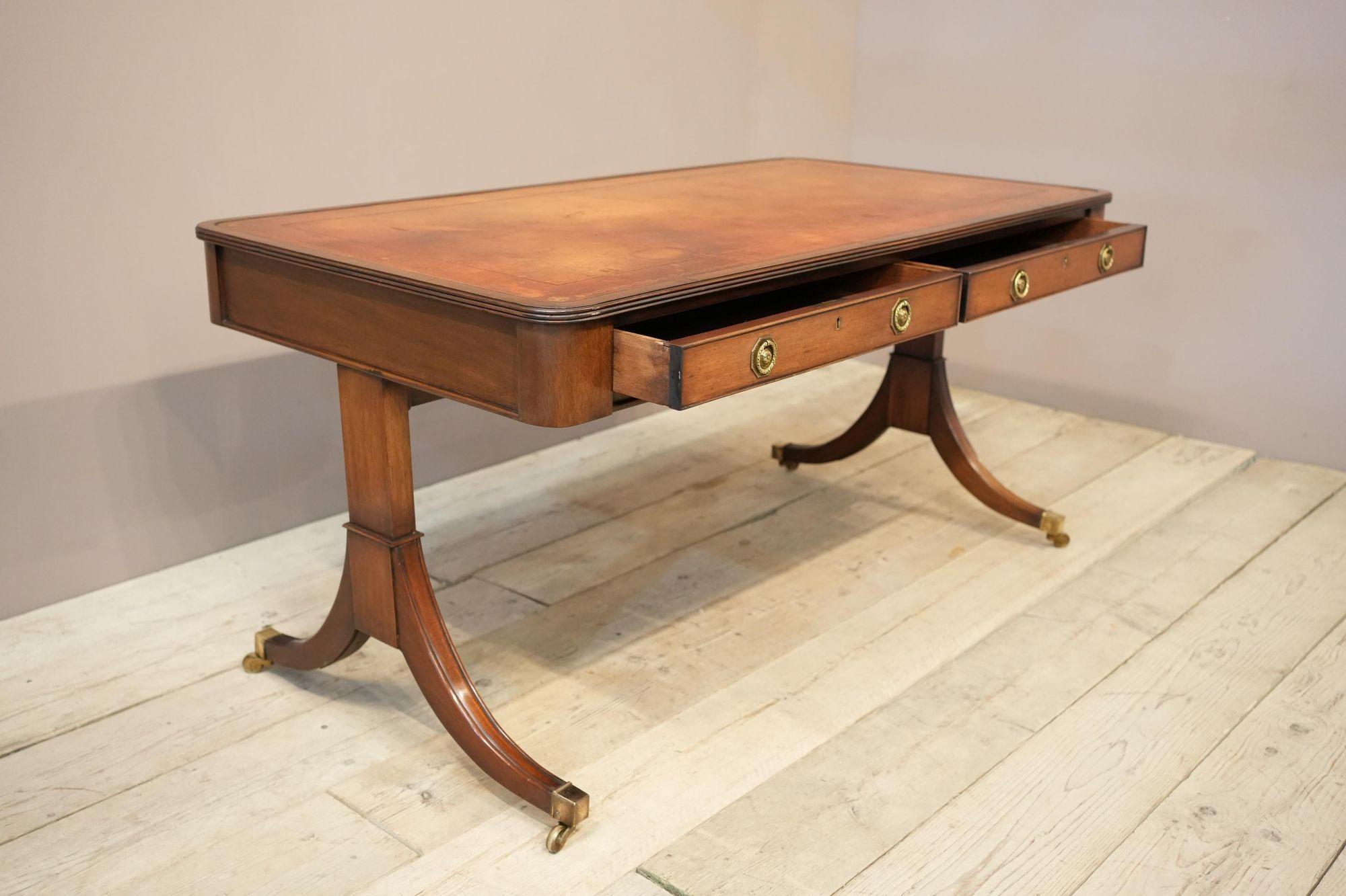 c.1920's Georgian style mahogany and tan leather desk 9