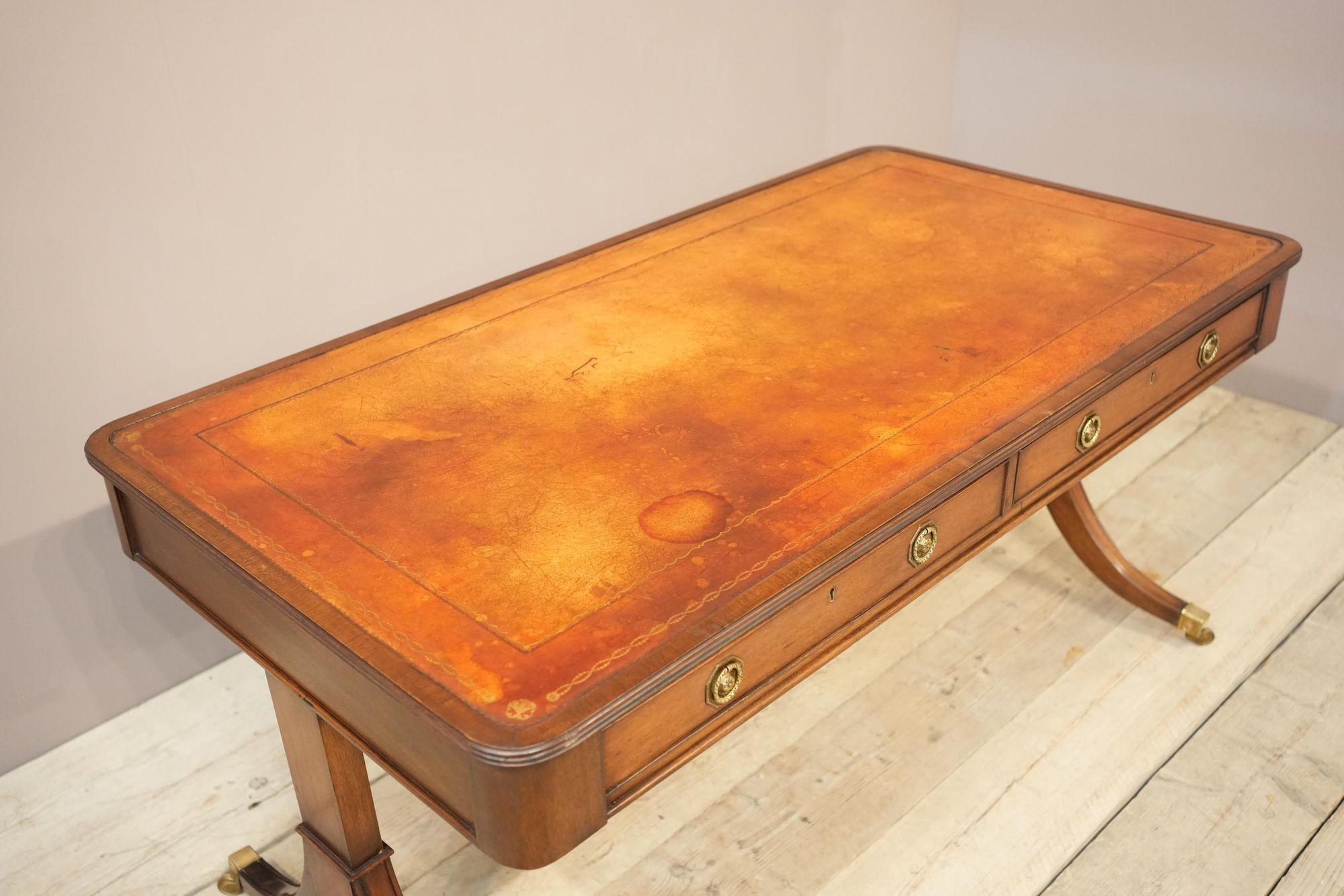 c.1920's Georgian style mahogany and tan leather desk 1